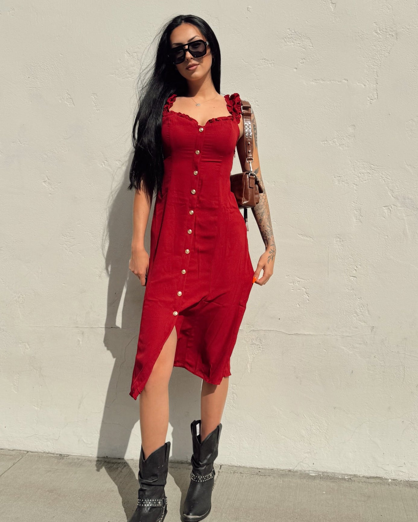 Button Midi Dress - Rose