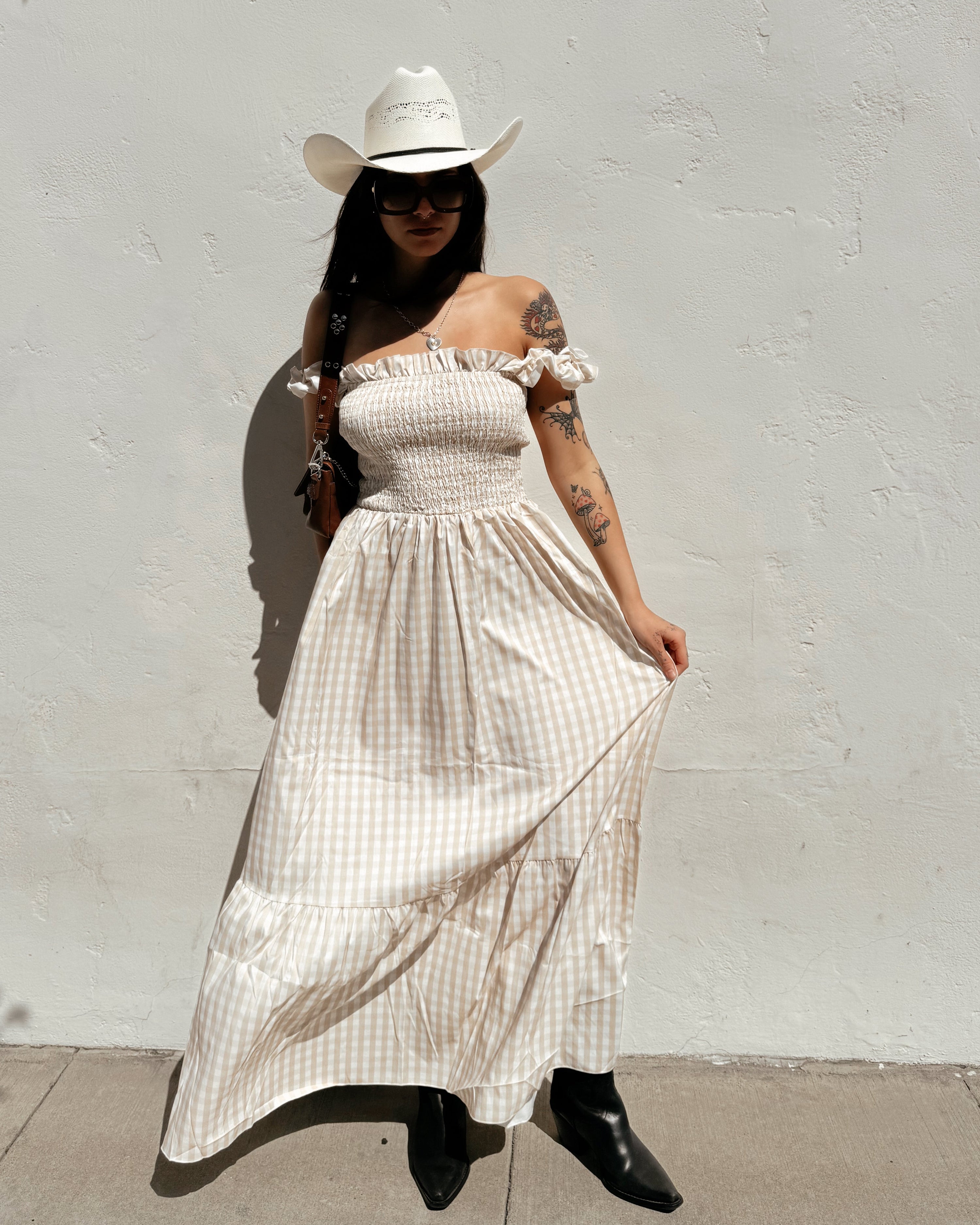 Gingham Ruffle Maxi Dress