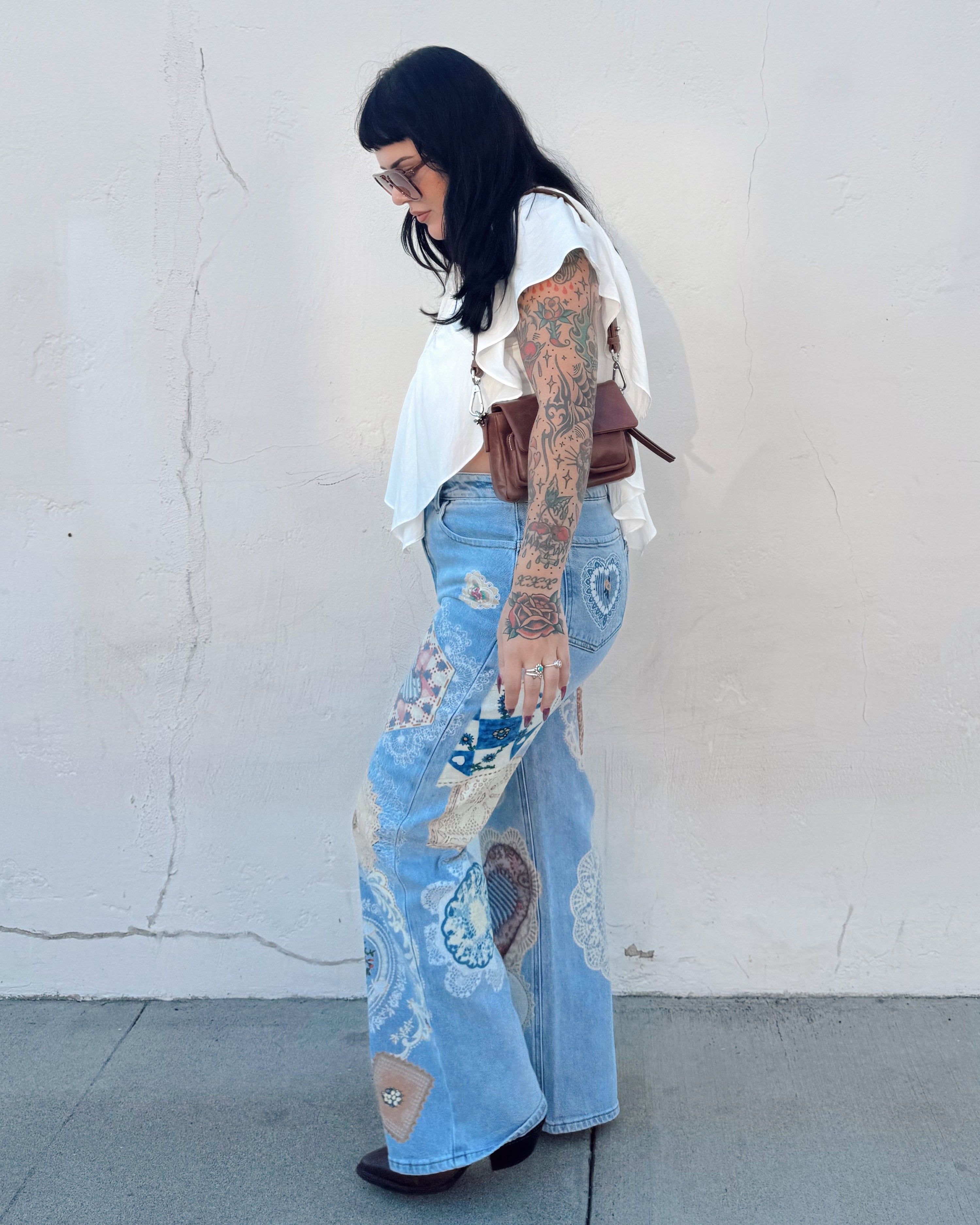 Patchwork Straight Leg Jeans