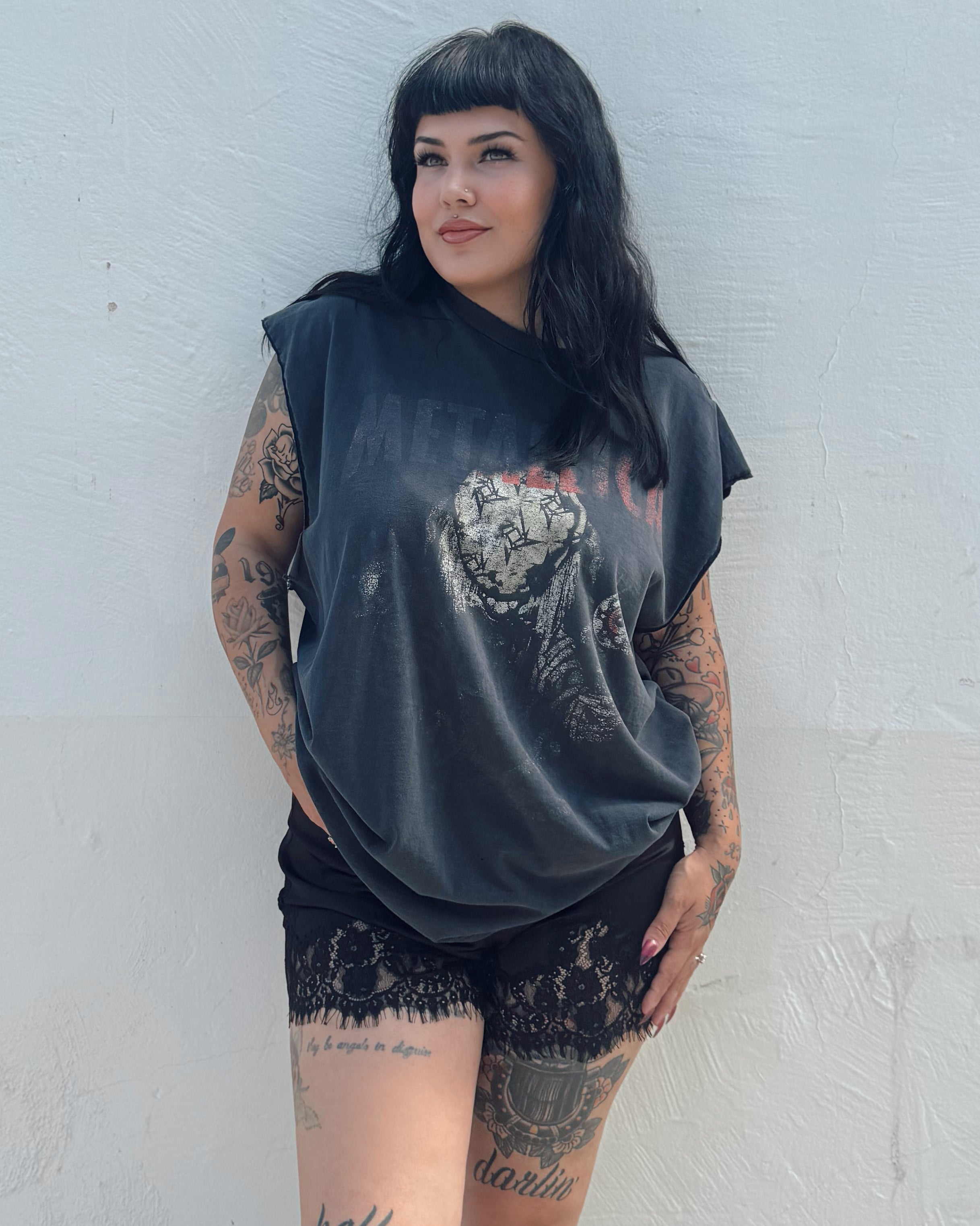 Lace Trim Satin Shorts - Black