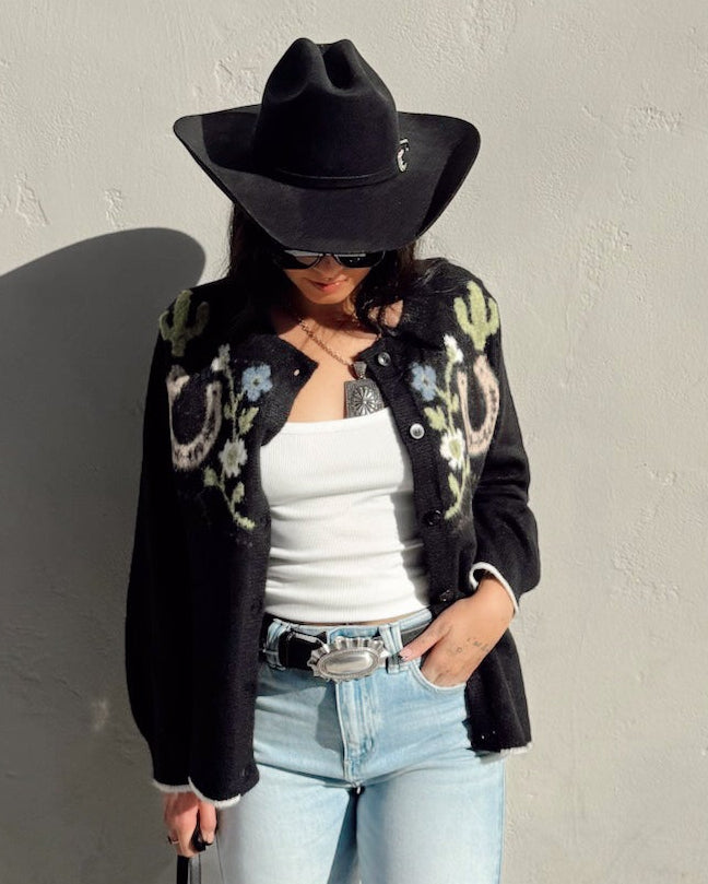 Western Cardigan Sweater - Burnout