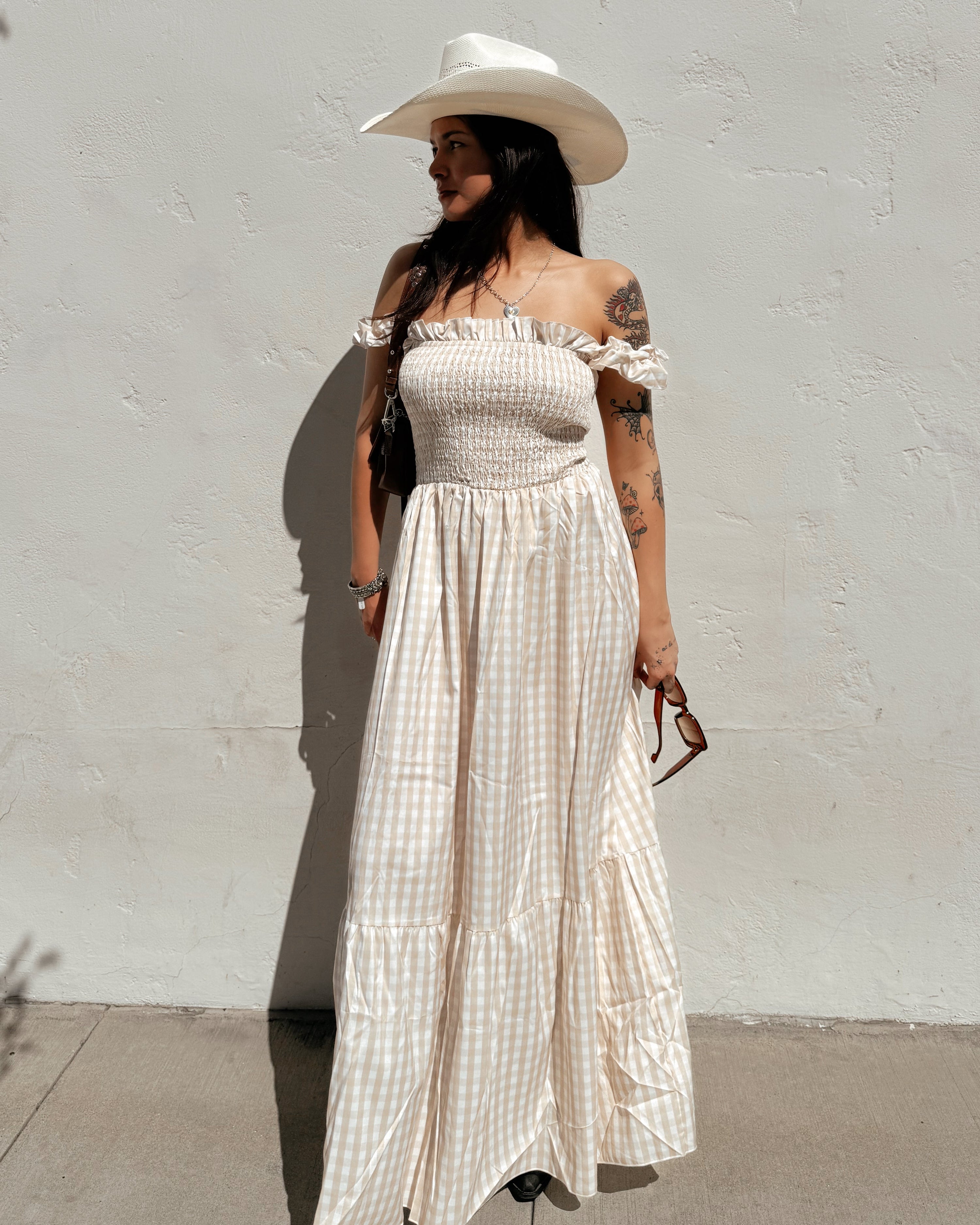 Gingham Ruffle Maxi Dress