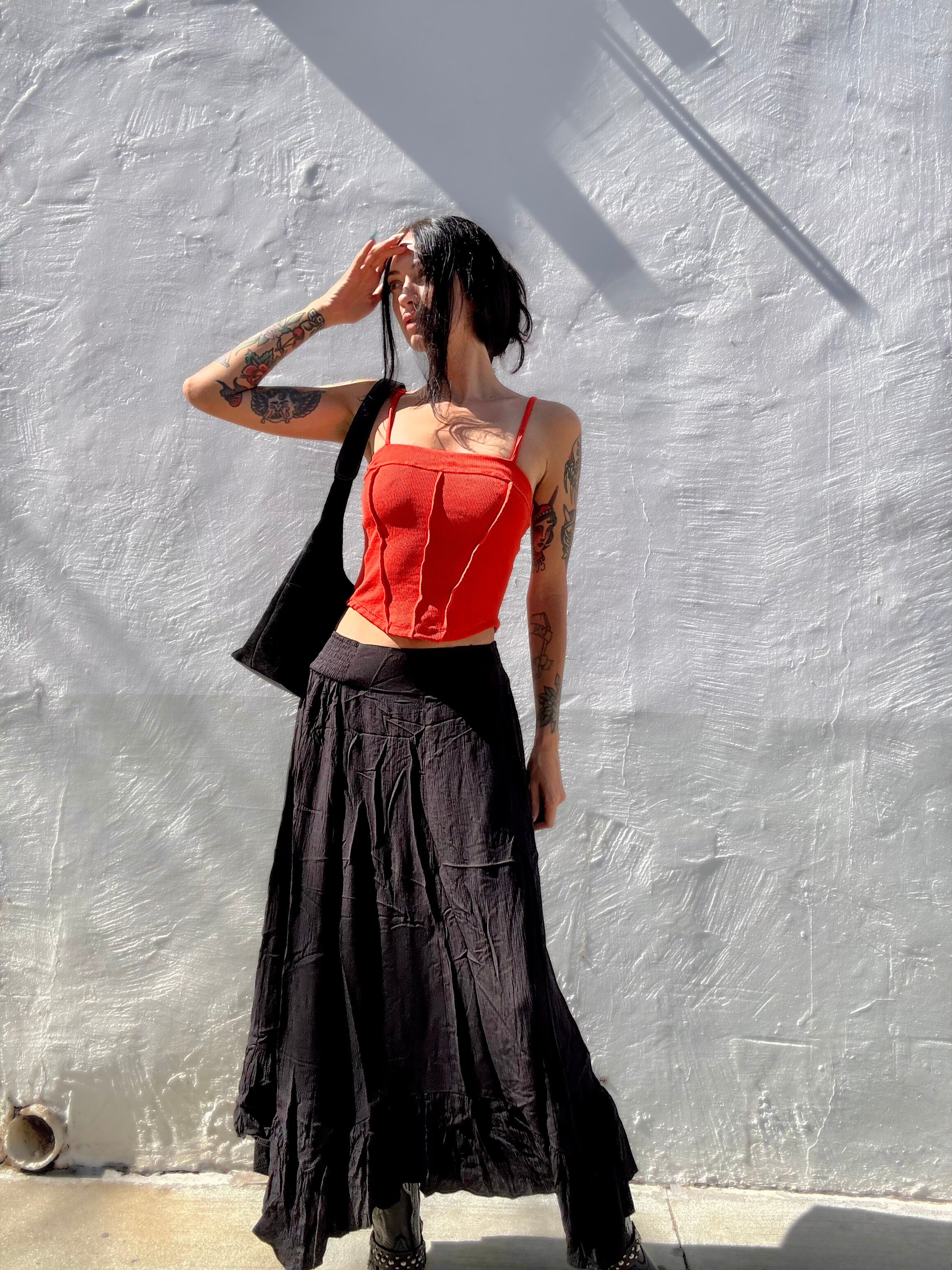 Ruffle Trim Maxi Skirt - Black