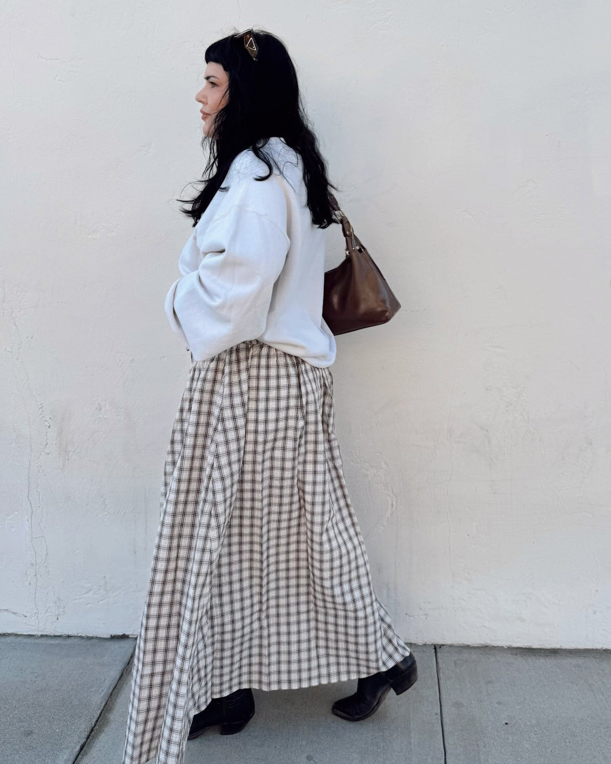 Plaid Maxi Skirt - Burnout