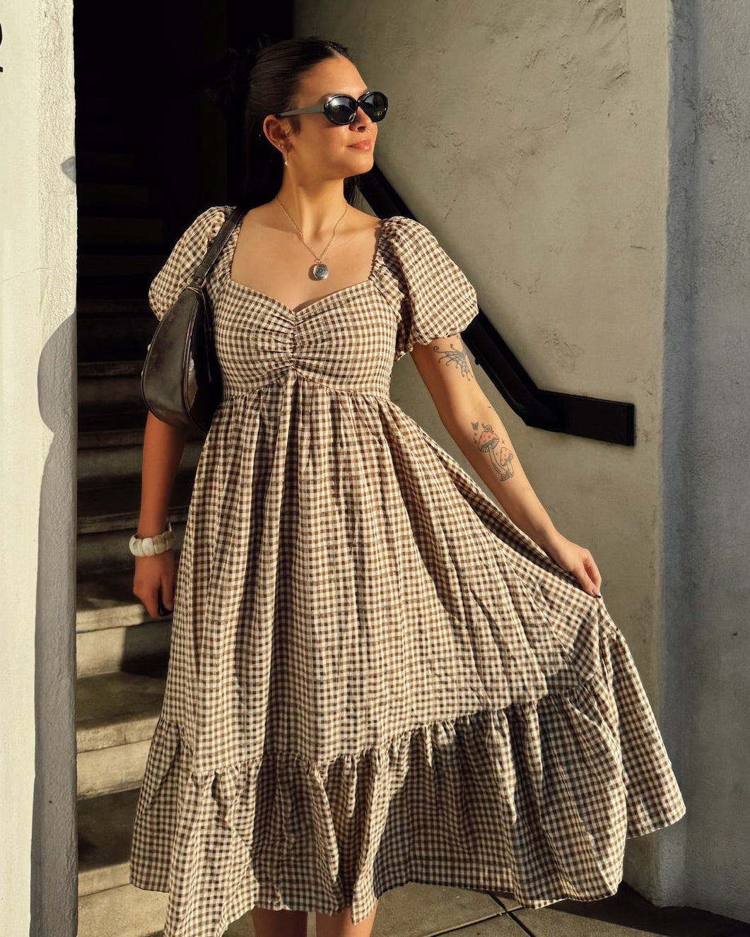 Gingham Puff Sleeve Maxi Dress