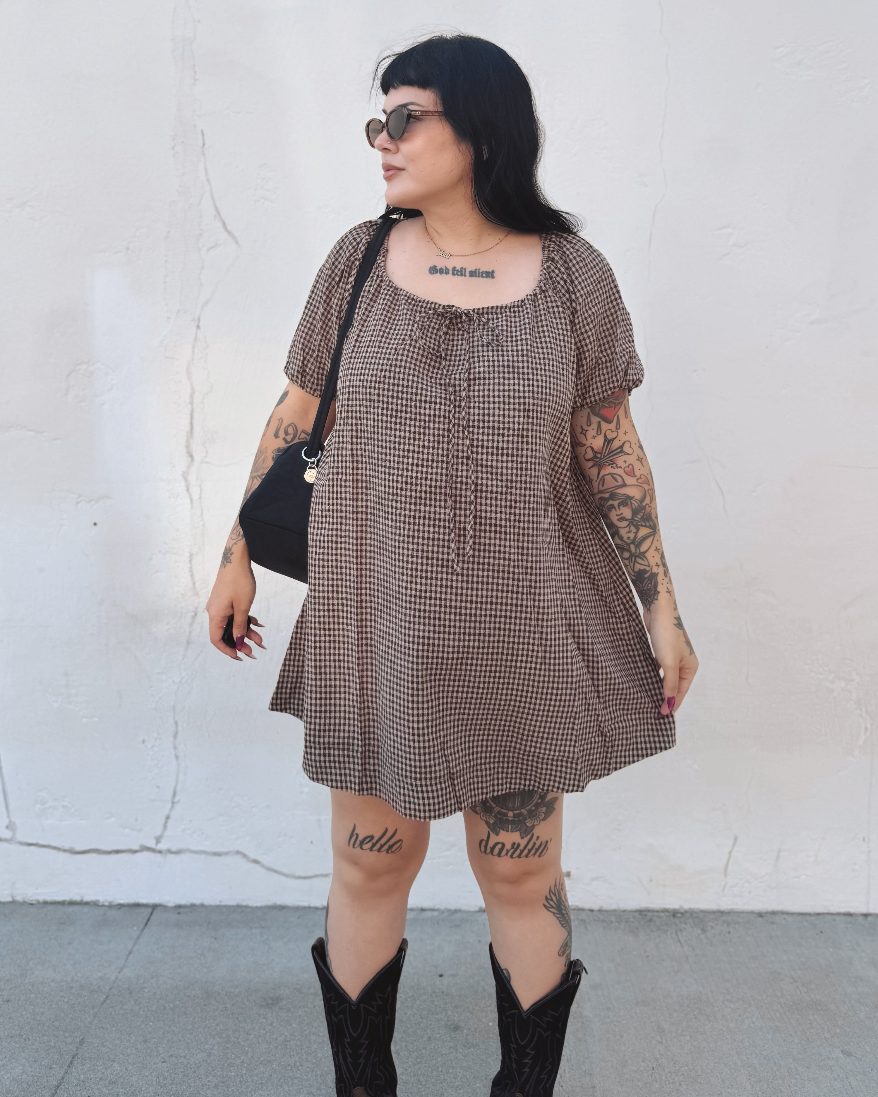 Gingham Puff Sleeve Mini Dress