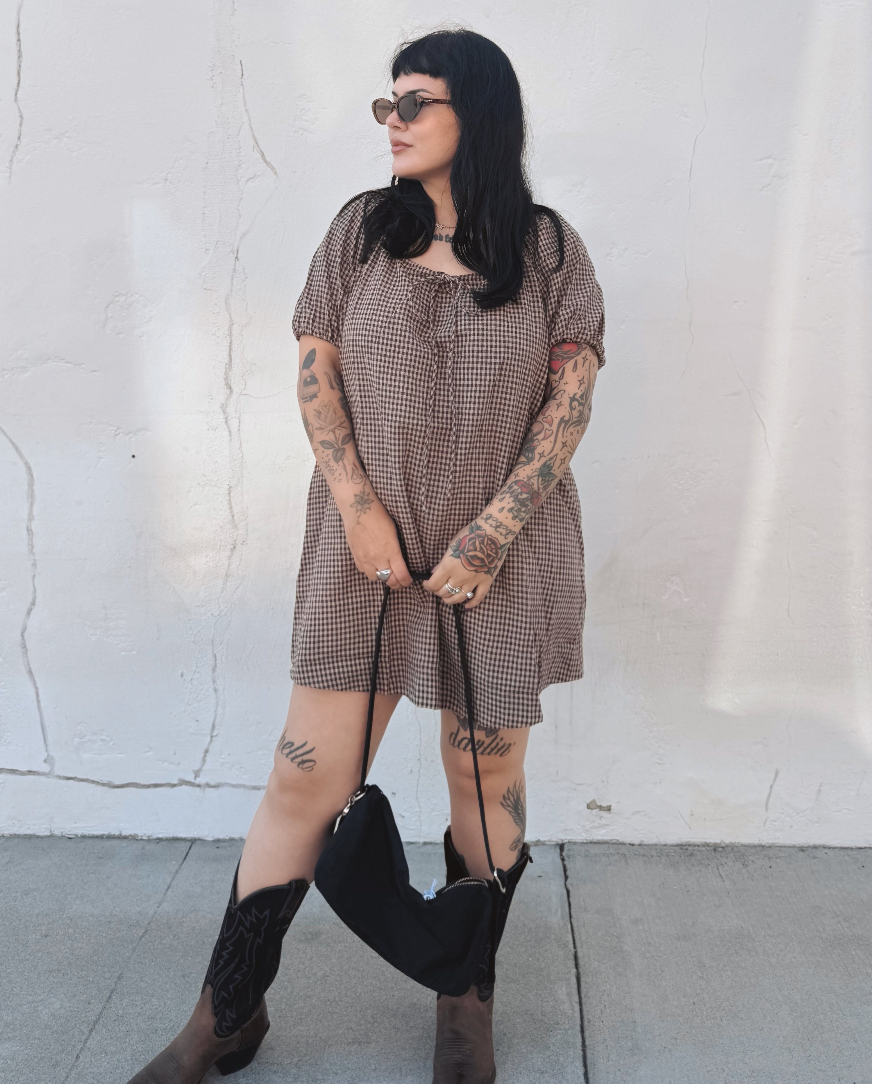Gingham Puff Sleeve Mini Dress