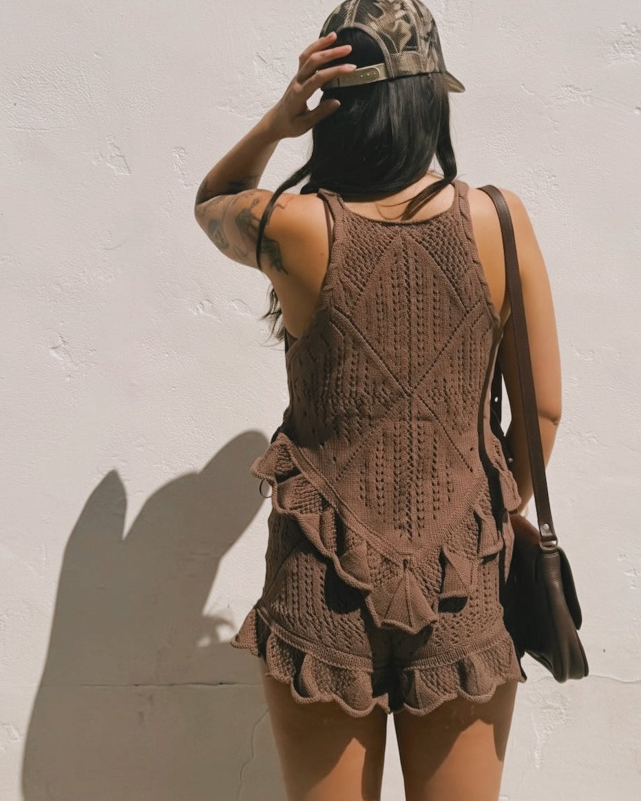Crochet Ruffle Set - Mocha