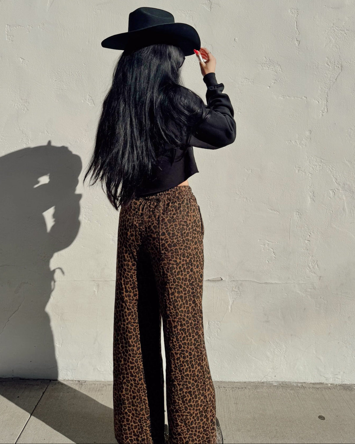 Leopard Wide Leg Denim Pant - Burnout