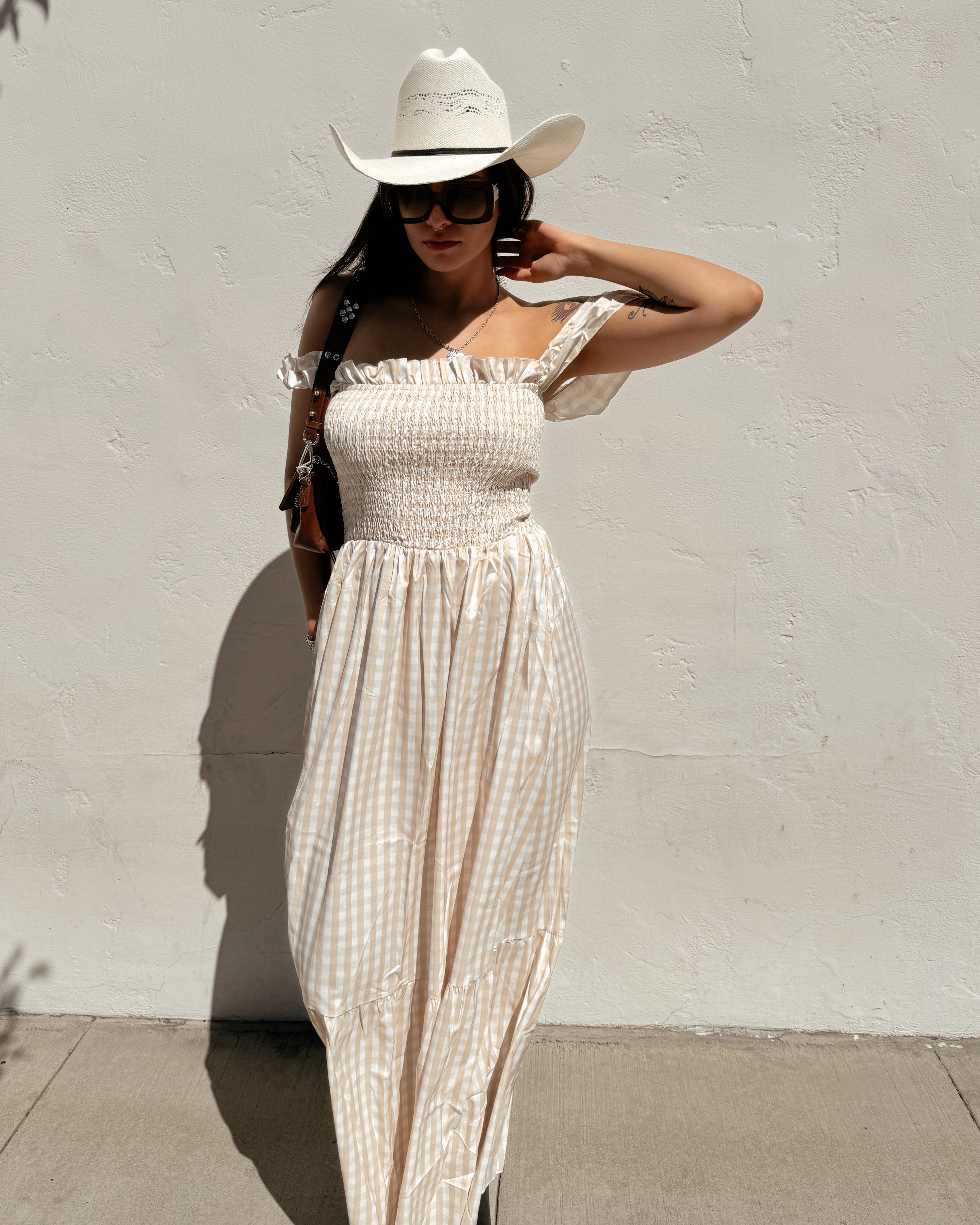Gingham Ruffle Maxi Dress