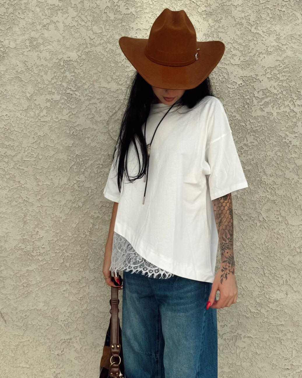 Lace Hem Tee - Burnout