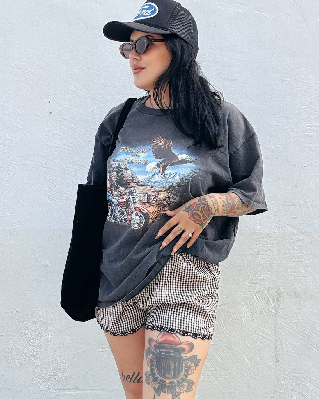 Gingham Embroidered Shorts - Black