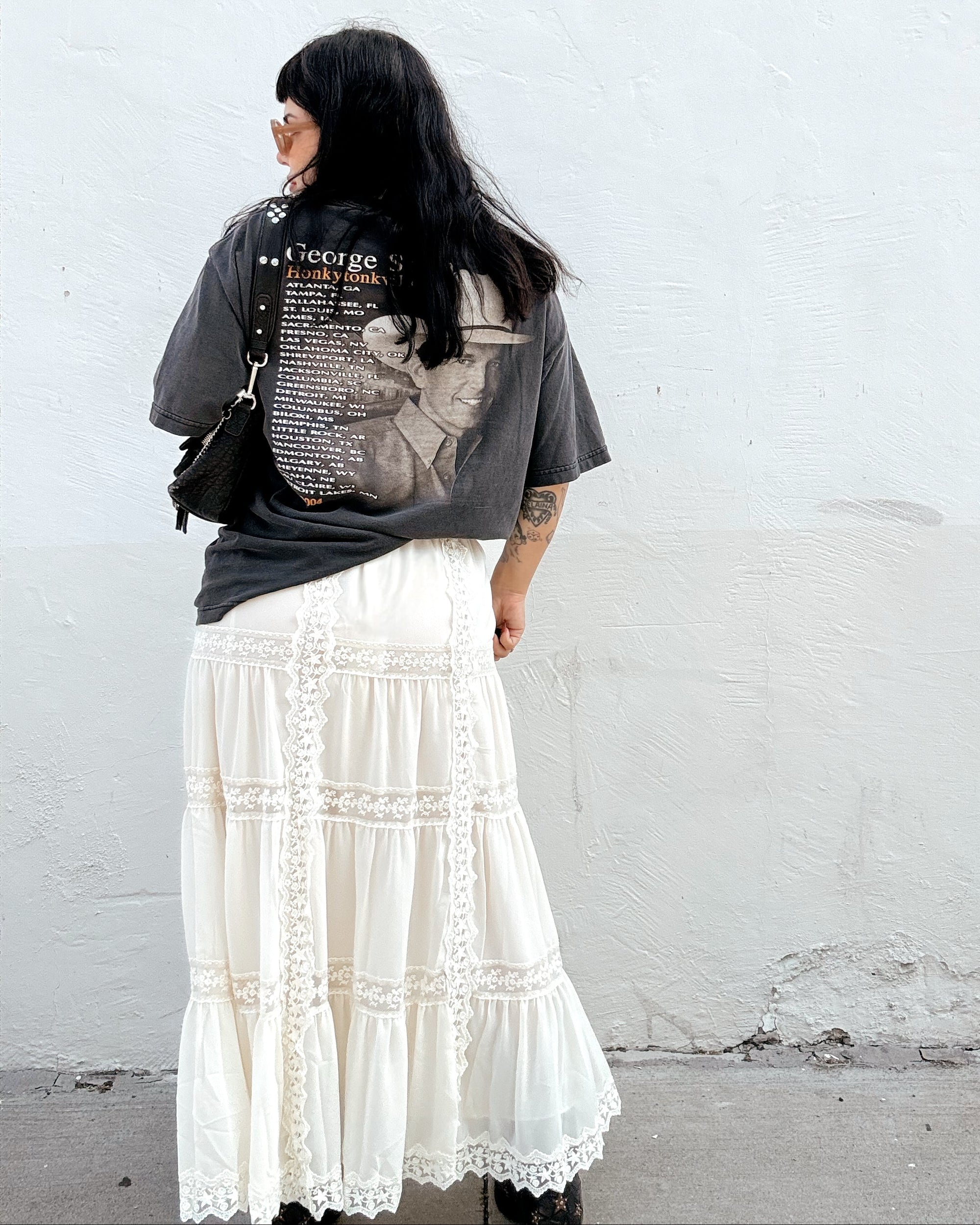 Lace Trim Maxi Skirt - Cream