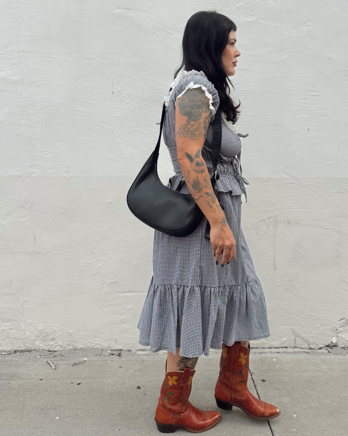 Gingham Midi Dress - Black