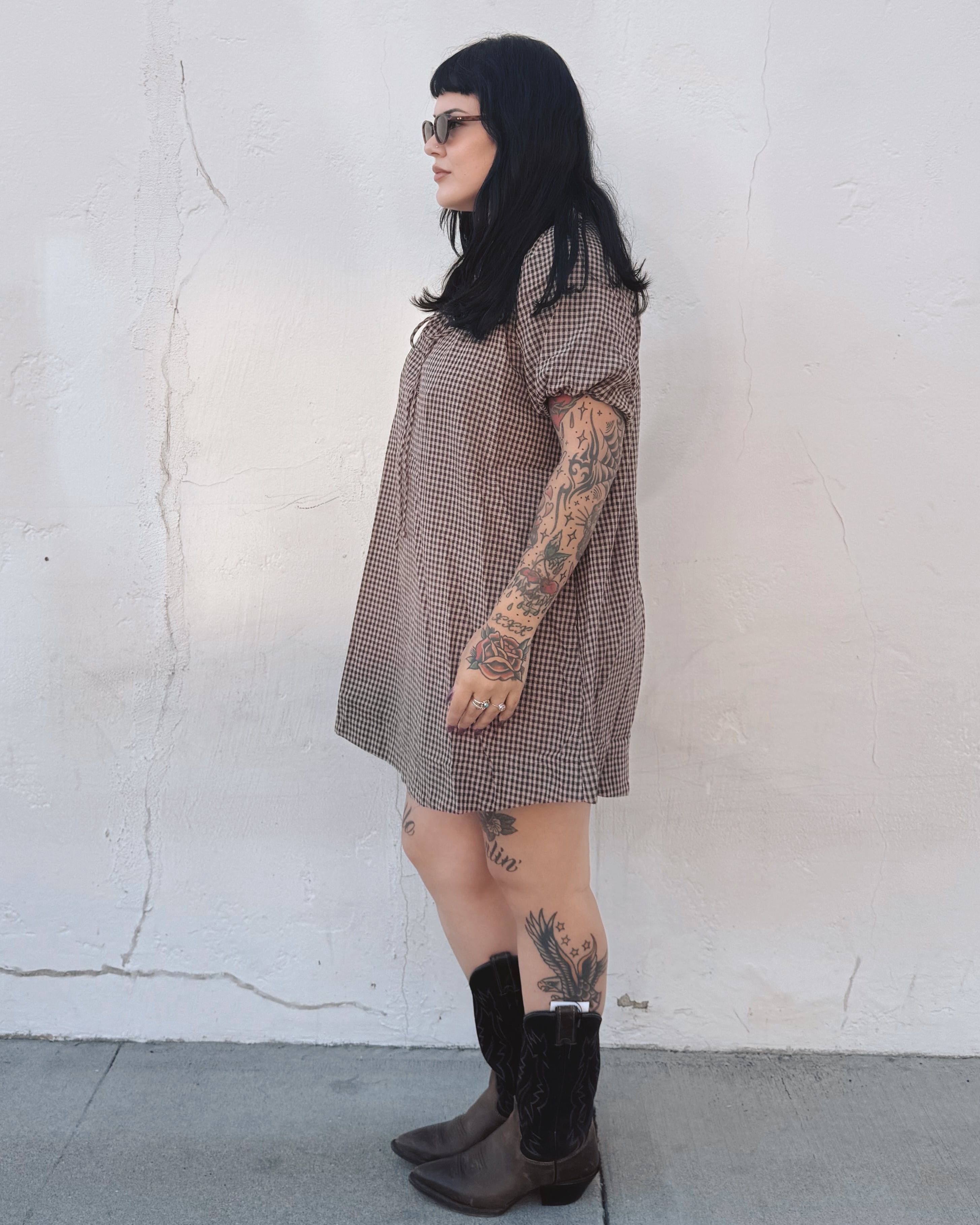 Gingham Puff Sleeve Mini Dress