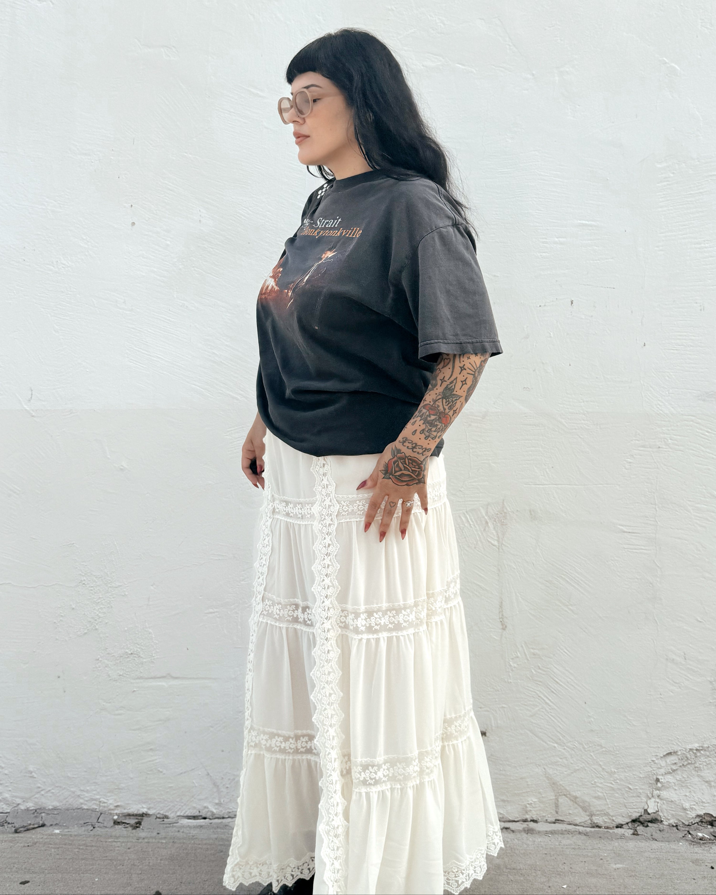 Lace Trim Maxi Skirt - Cream