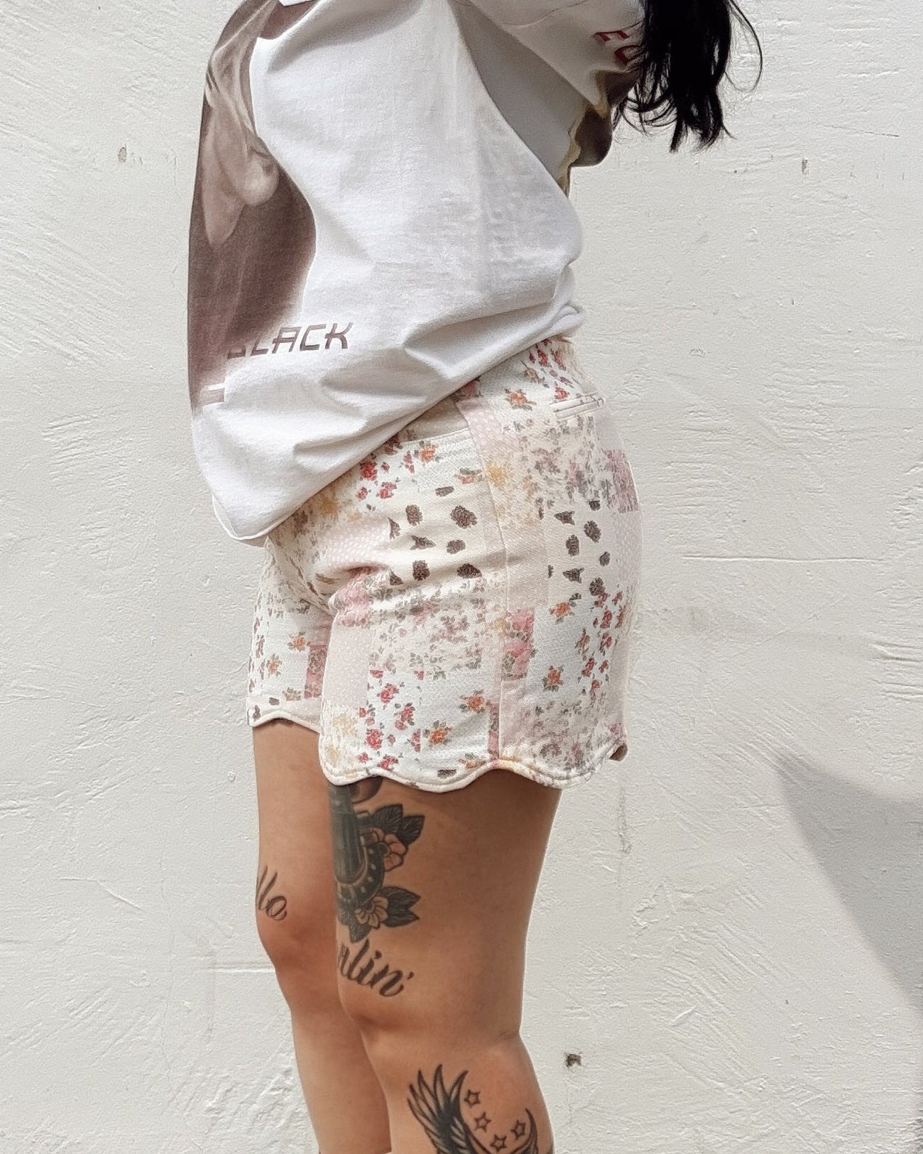 Floral Patchwork Denim Shorts