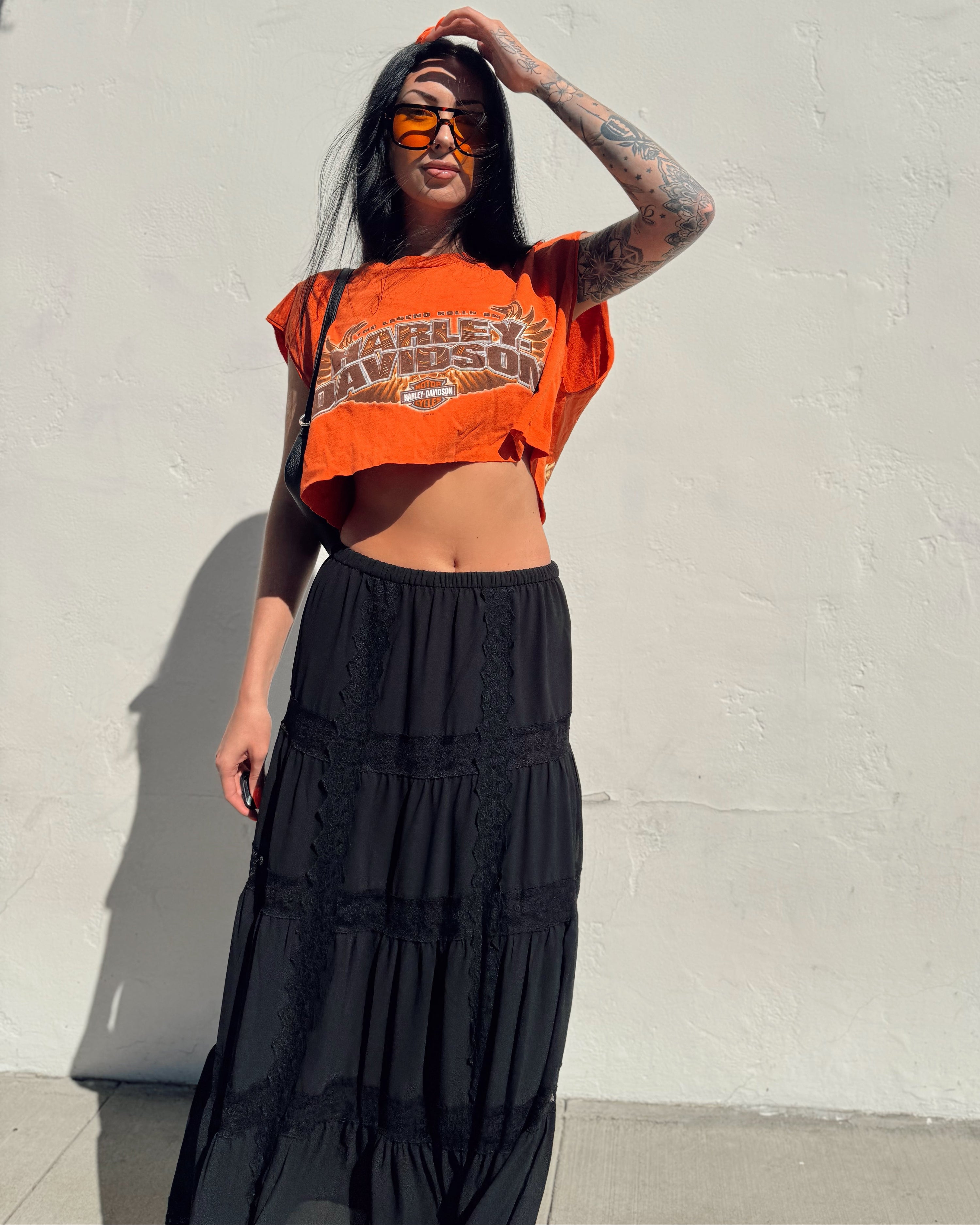 Lace Trim Maxi Skirt - Black