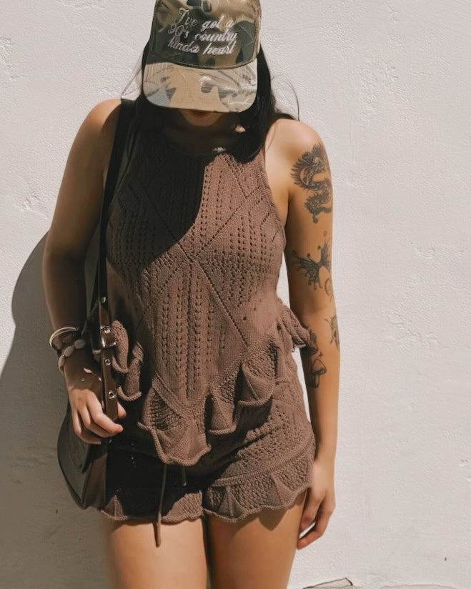 Crochet Ruffle Set - Mocha