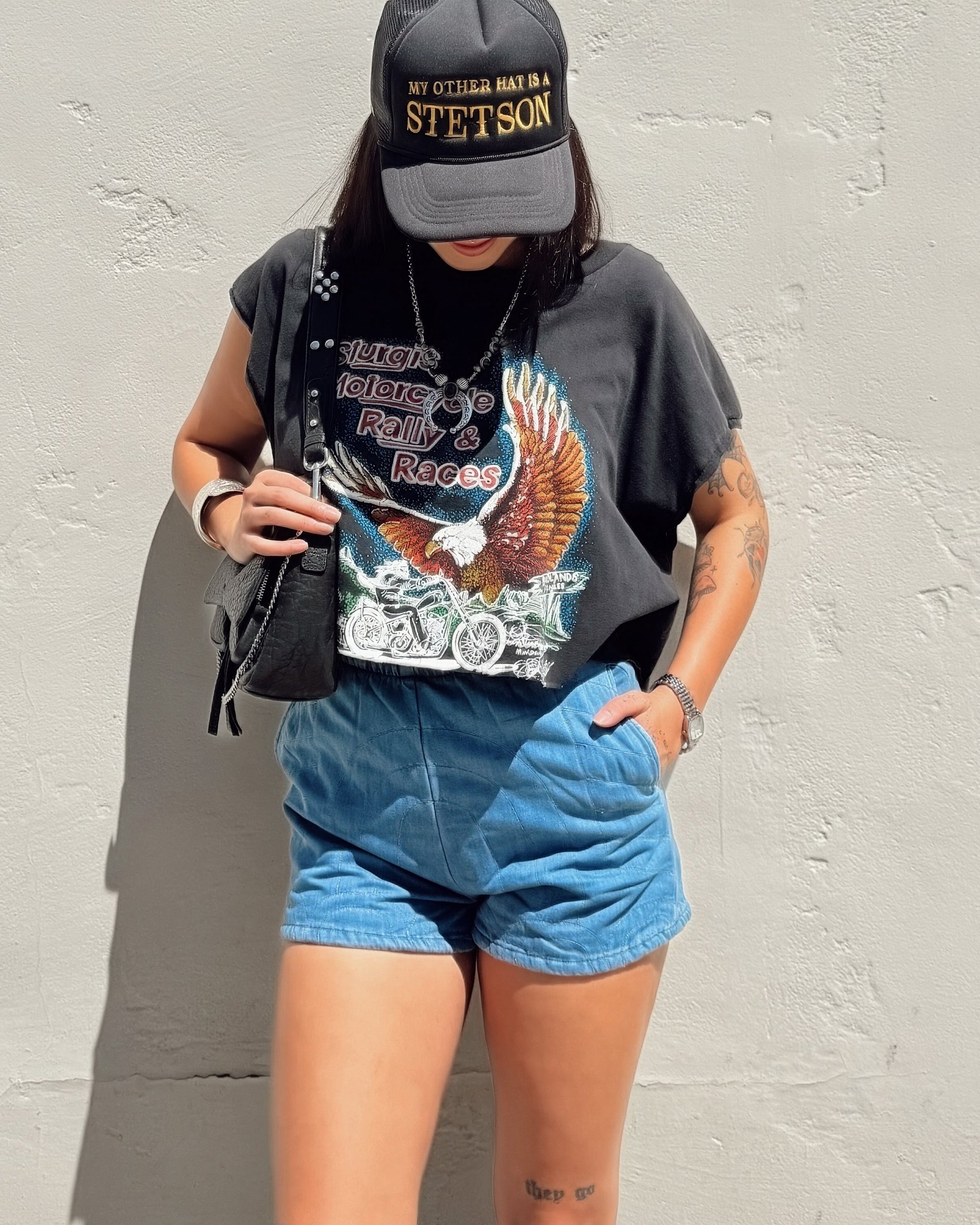 Quilted Denim Shorts
