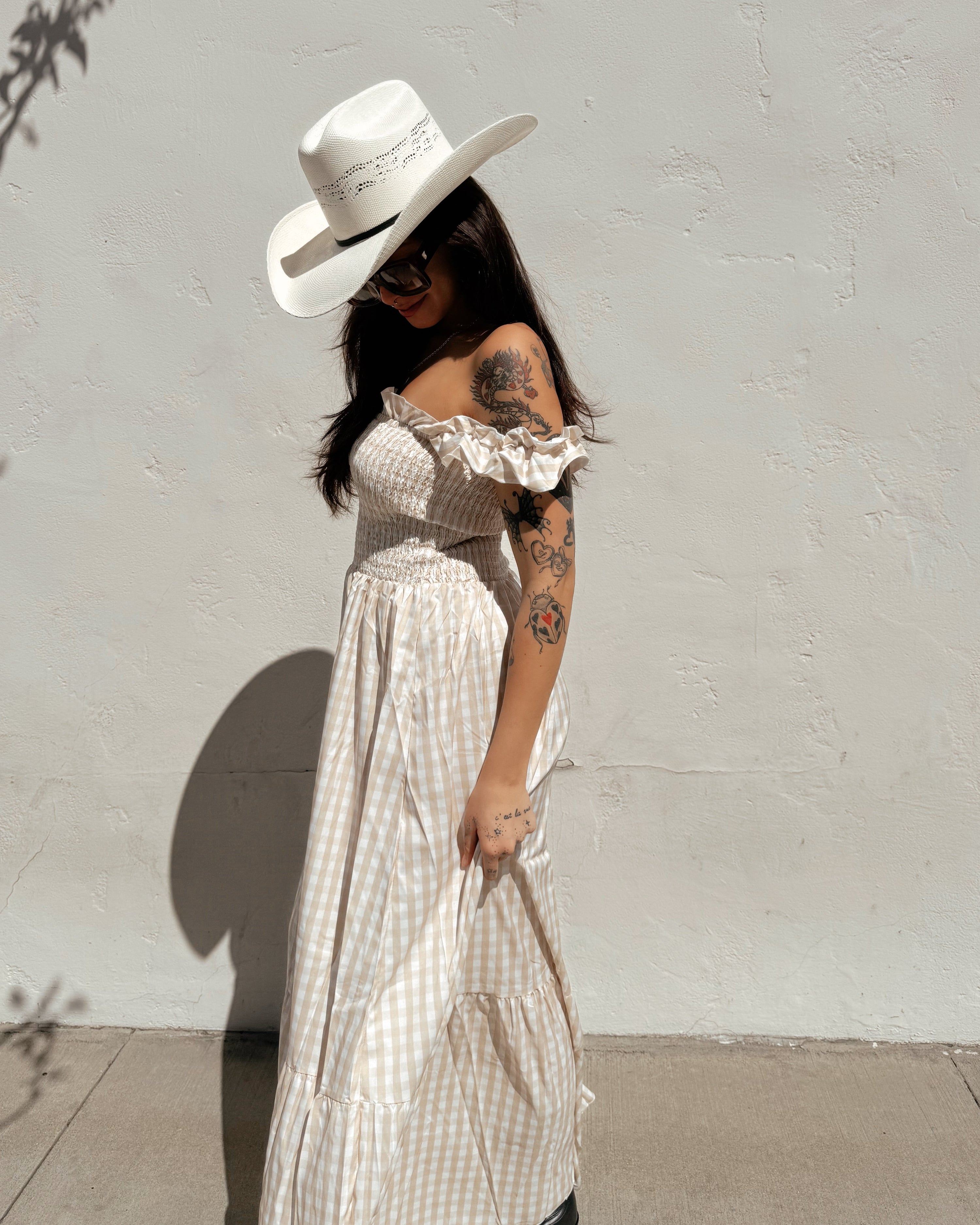 Gingham Ruffle Maxi Dress