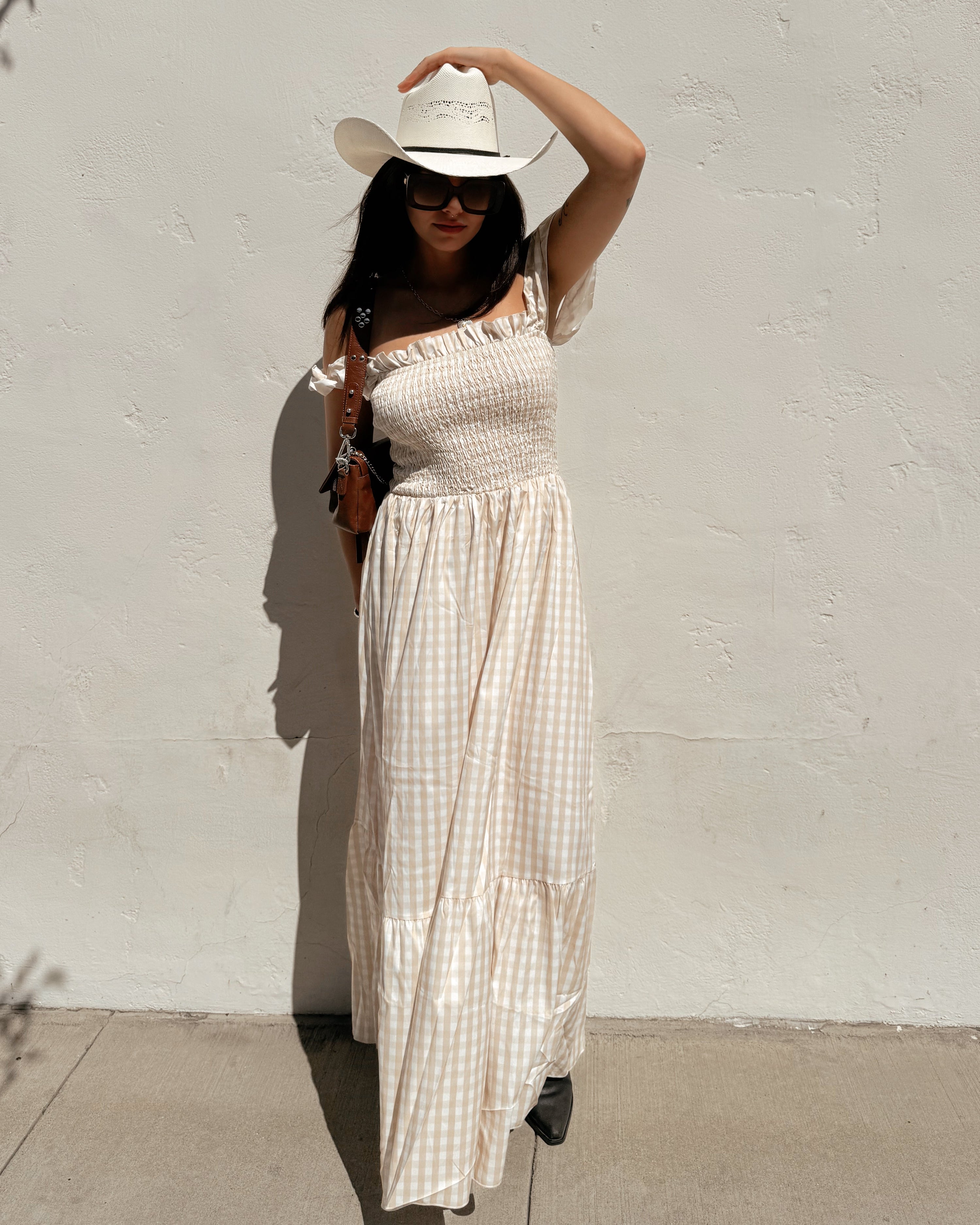 Gingham Ruffle Maxi Dress