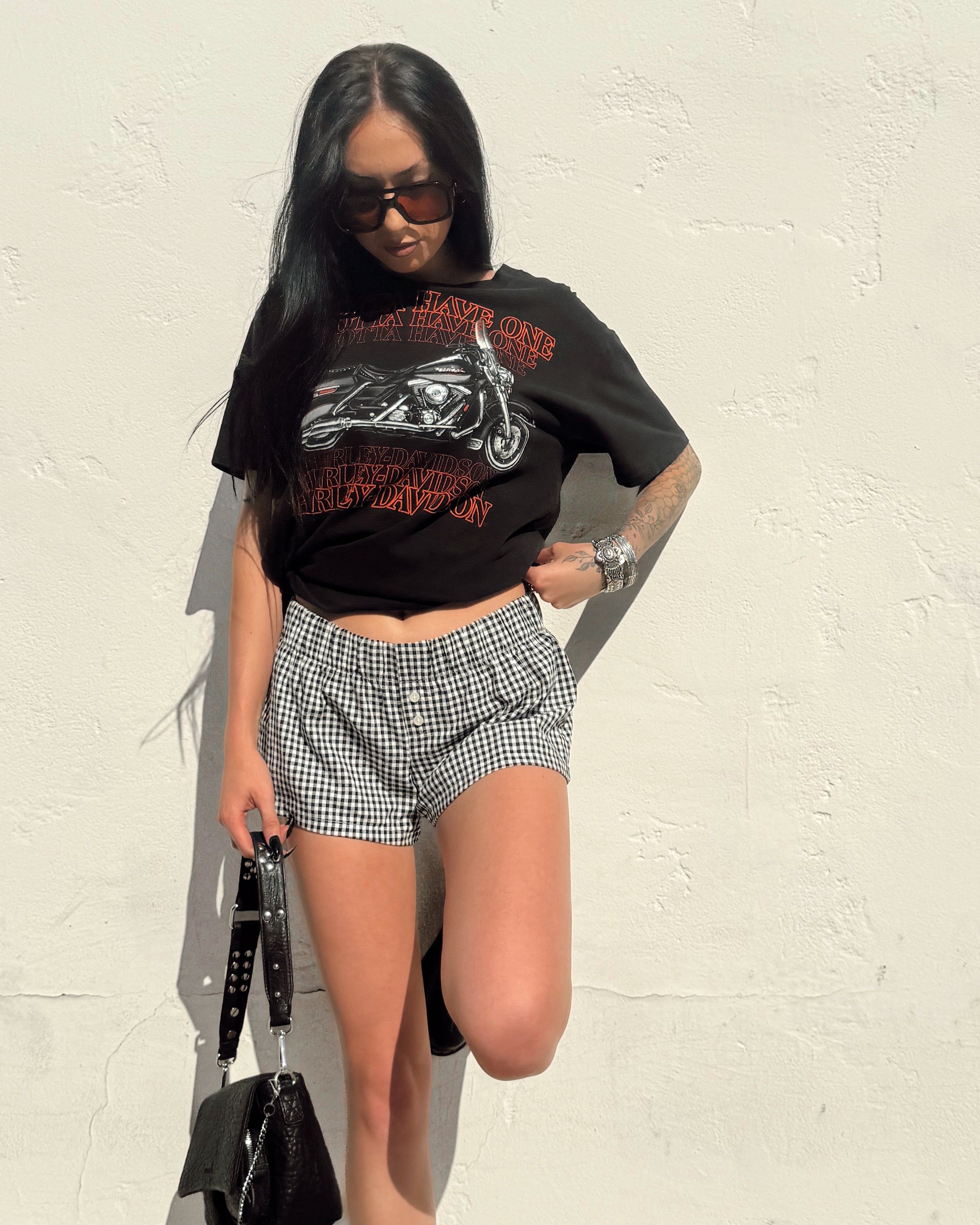 Gingham Boxer Shorts - Black