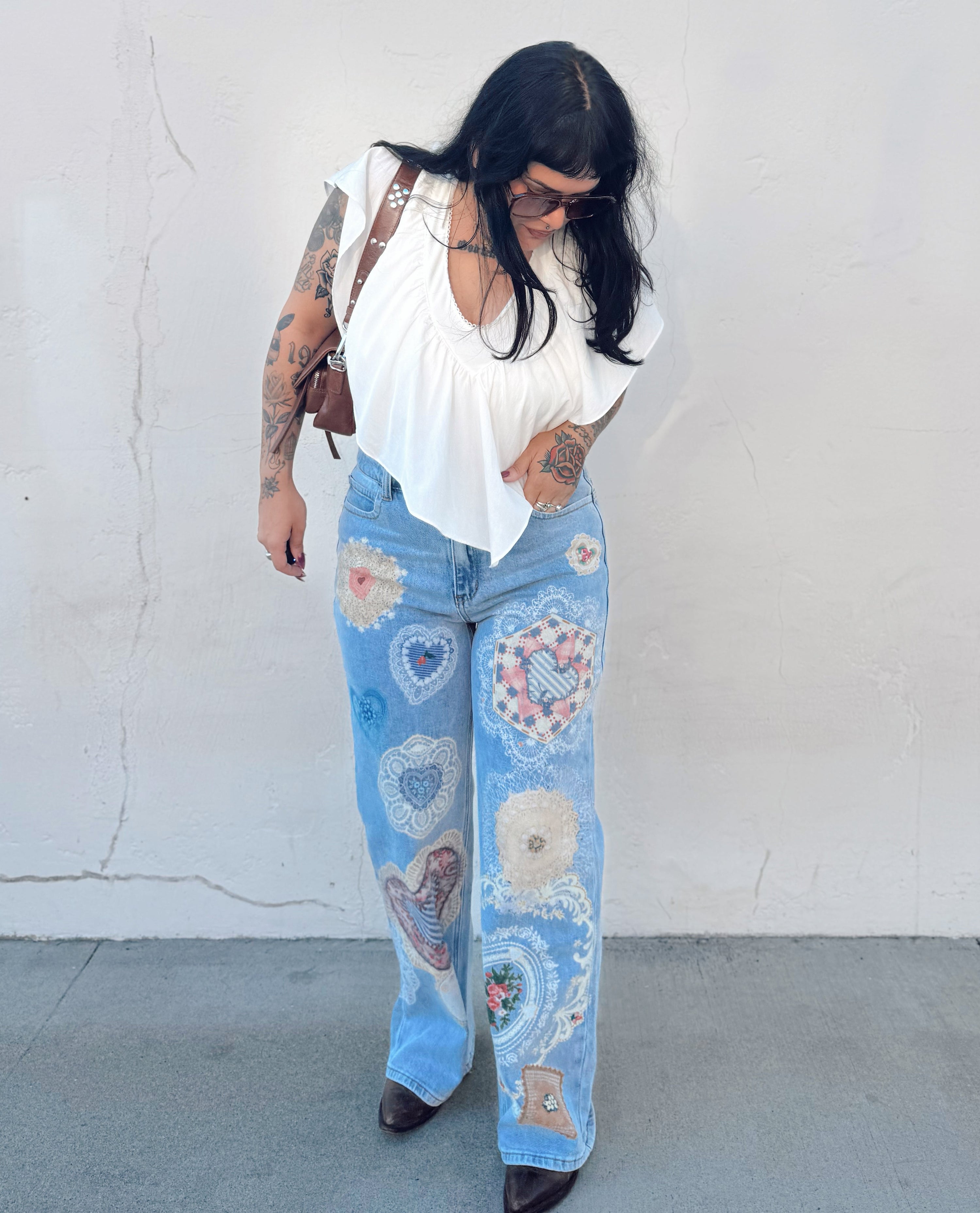 Patchwork Straight Leg Jeans