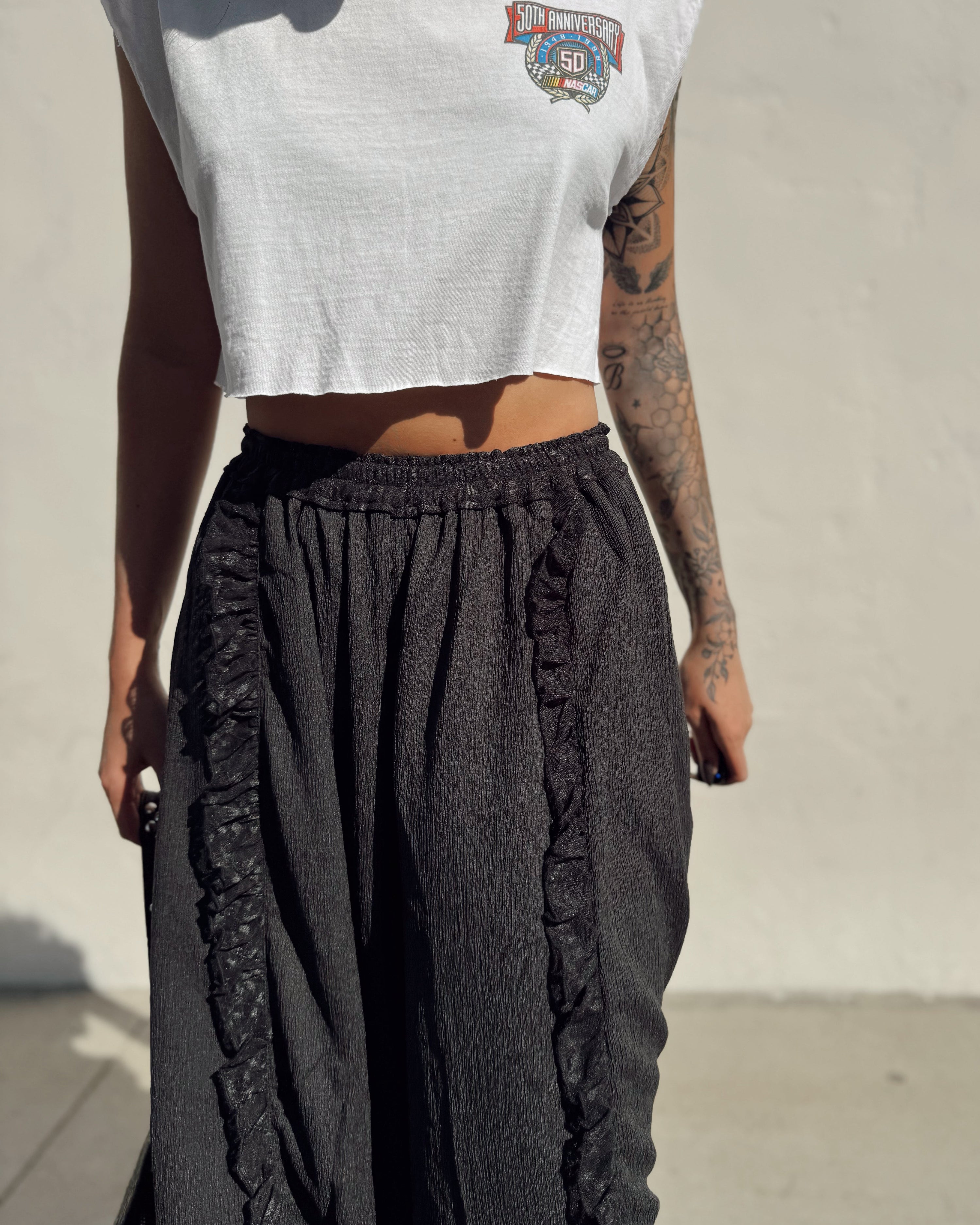 Ruffle Wide Leg Pants - Black