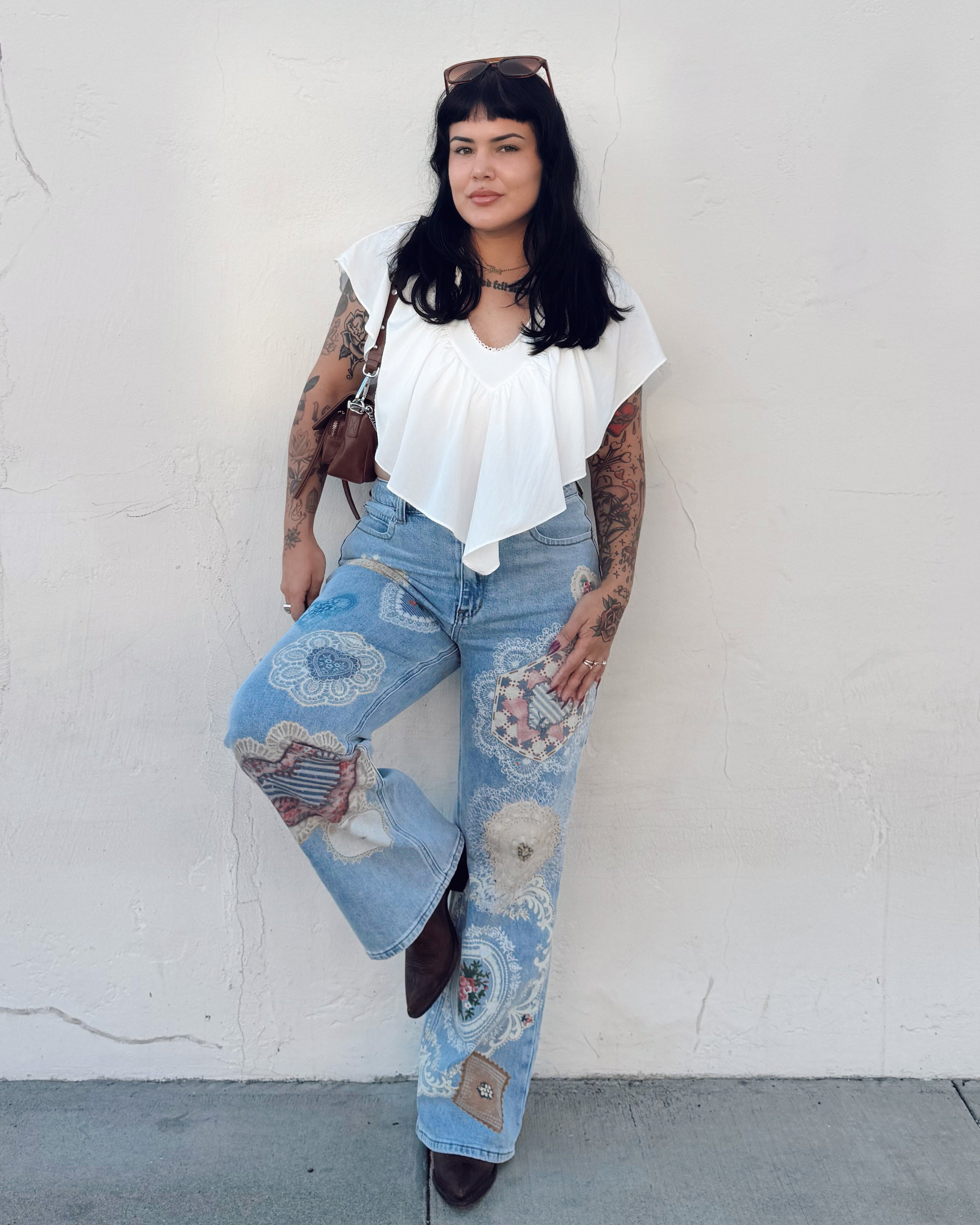 Patchwork Straight Leg Jeans