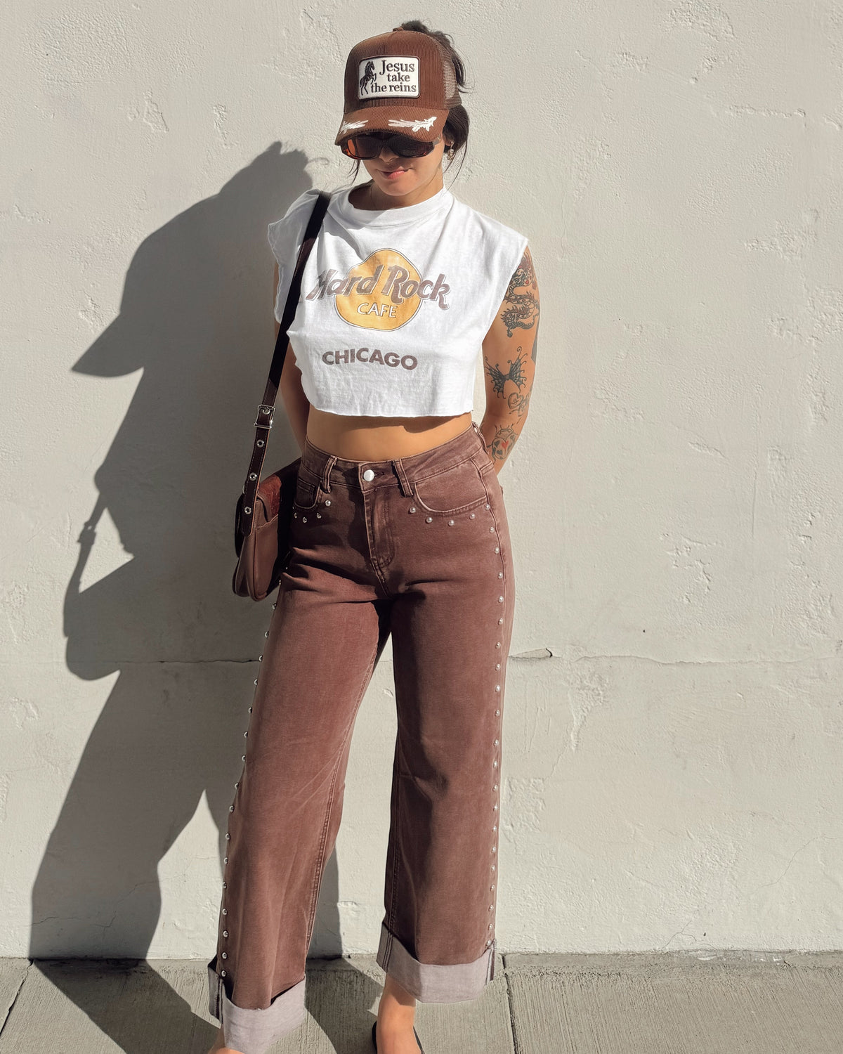 Studded Straight Leg Jeans - Mocha