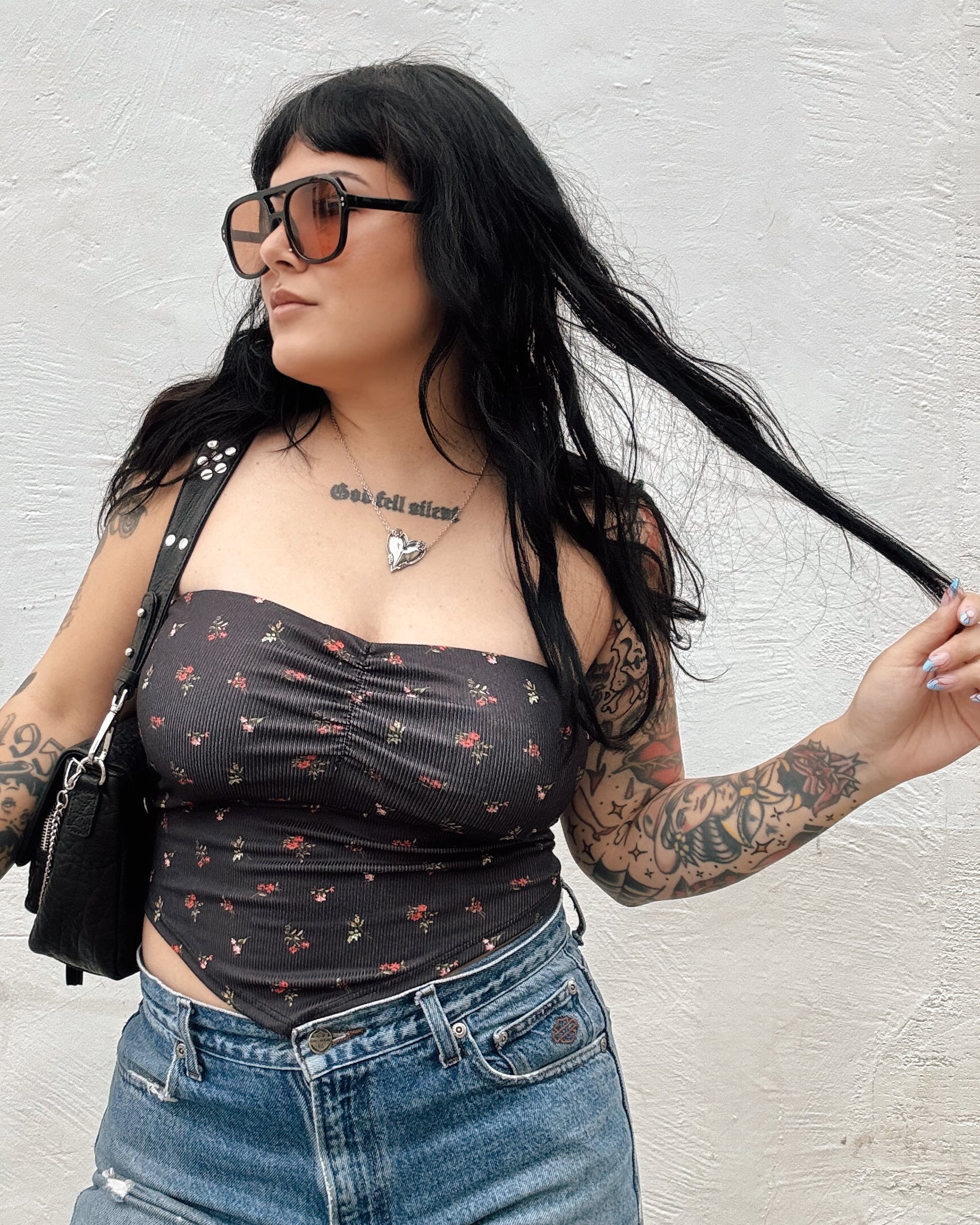 Wildflower Bandeau Top - Black