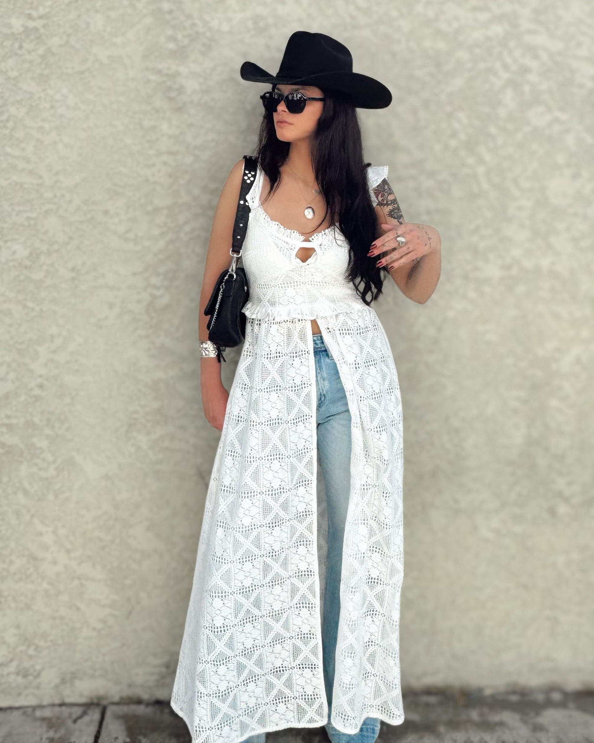Crochet Lace Ruffle Maxi Top