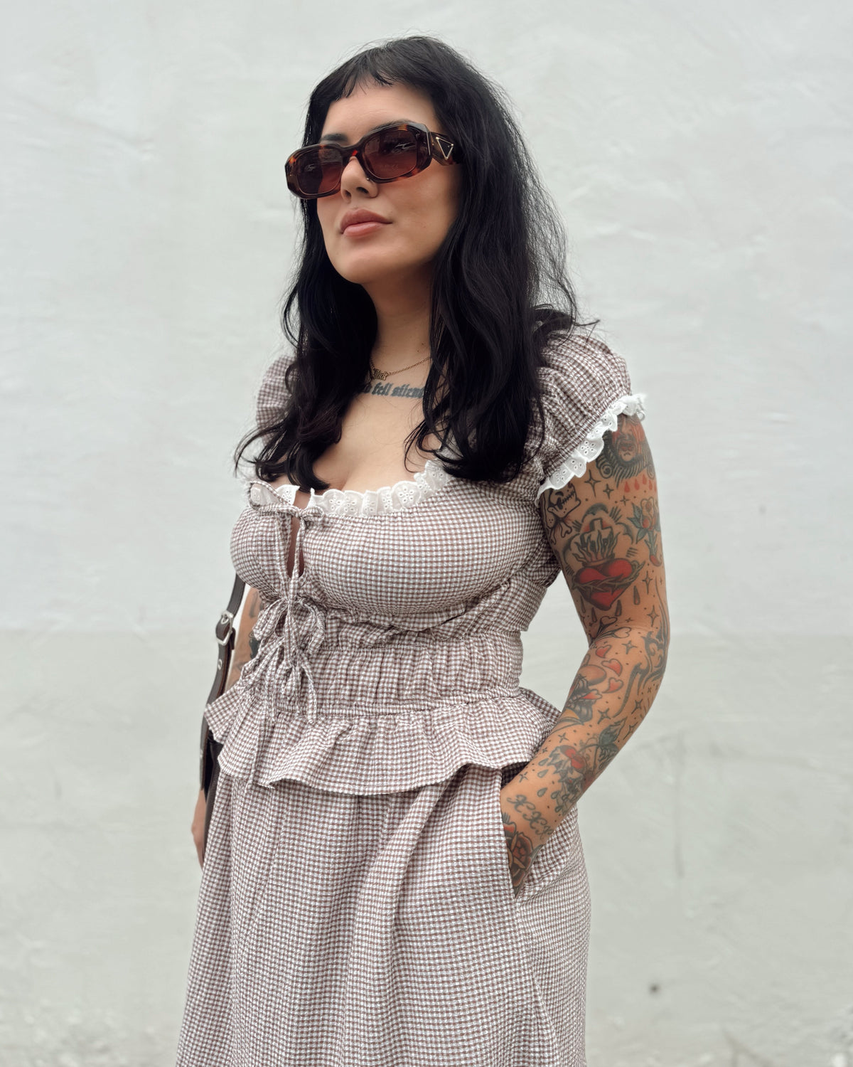 Gingham Midi Dress - Coffee