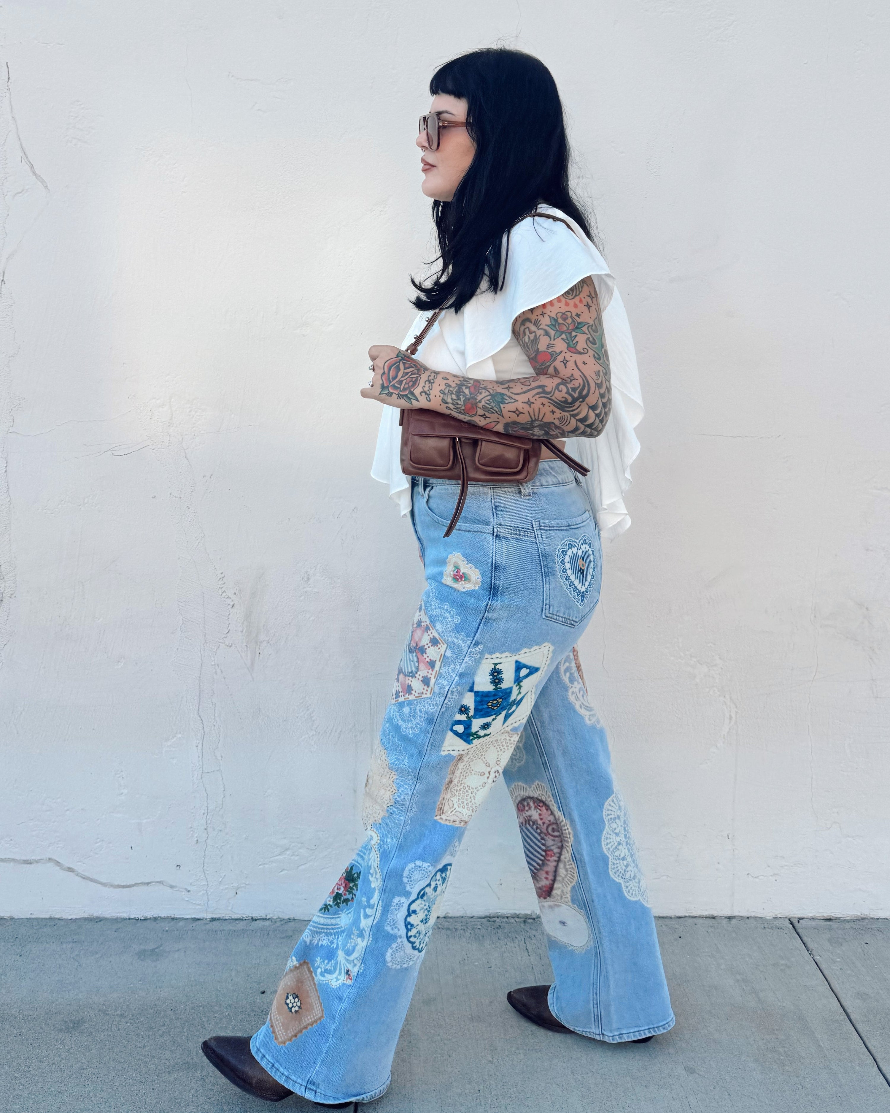 Patchwork Straight Leg Jeans