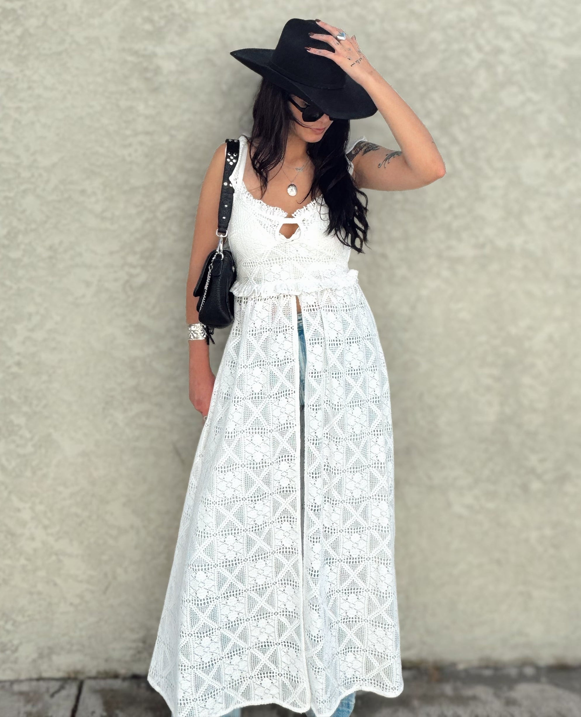 Crochet Lace Ruffle Maxi Top