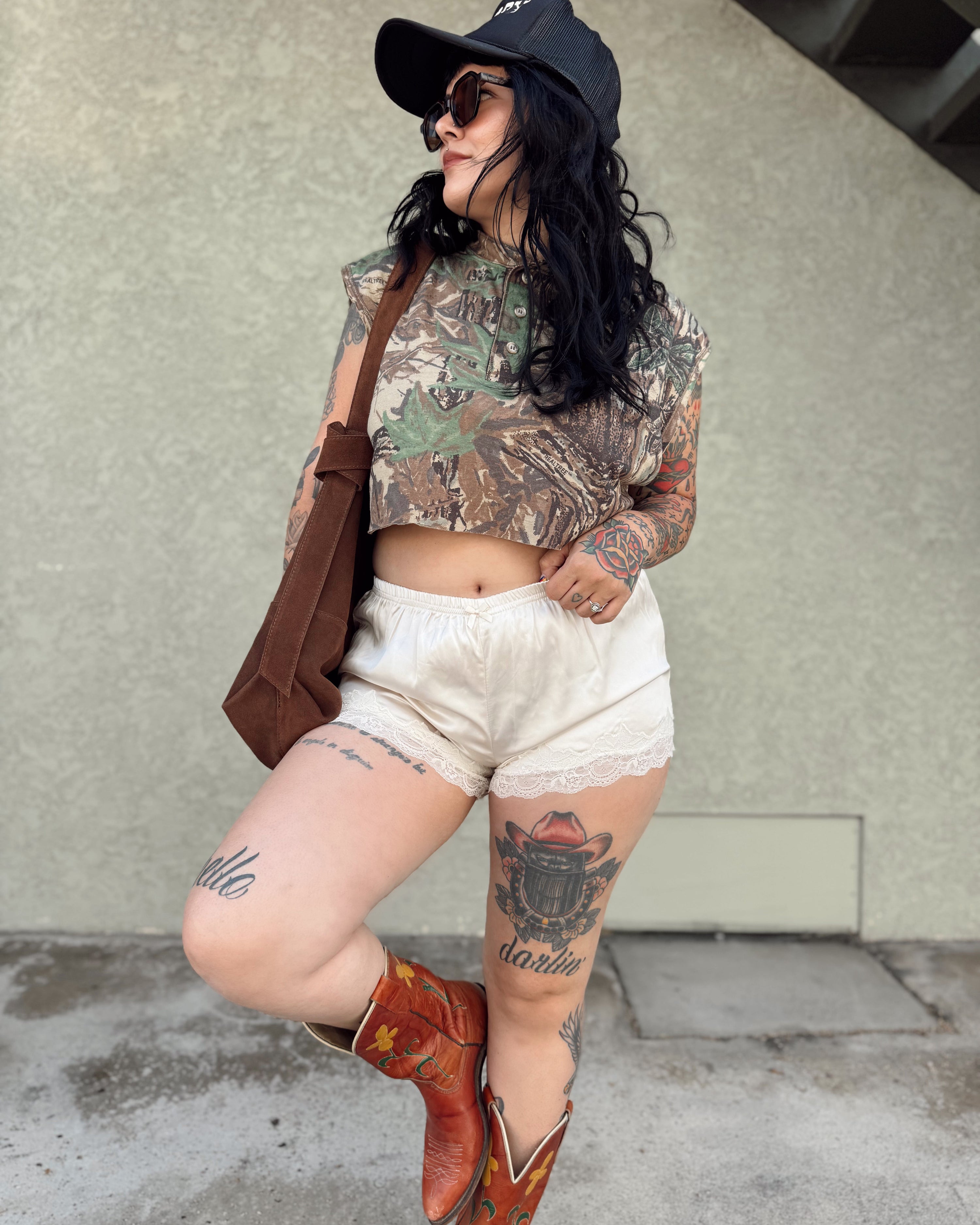 Lace Trim Satin Shorts - Cream