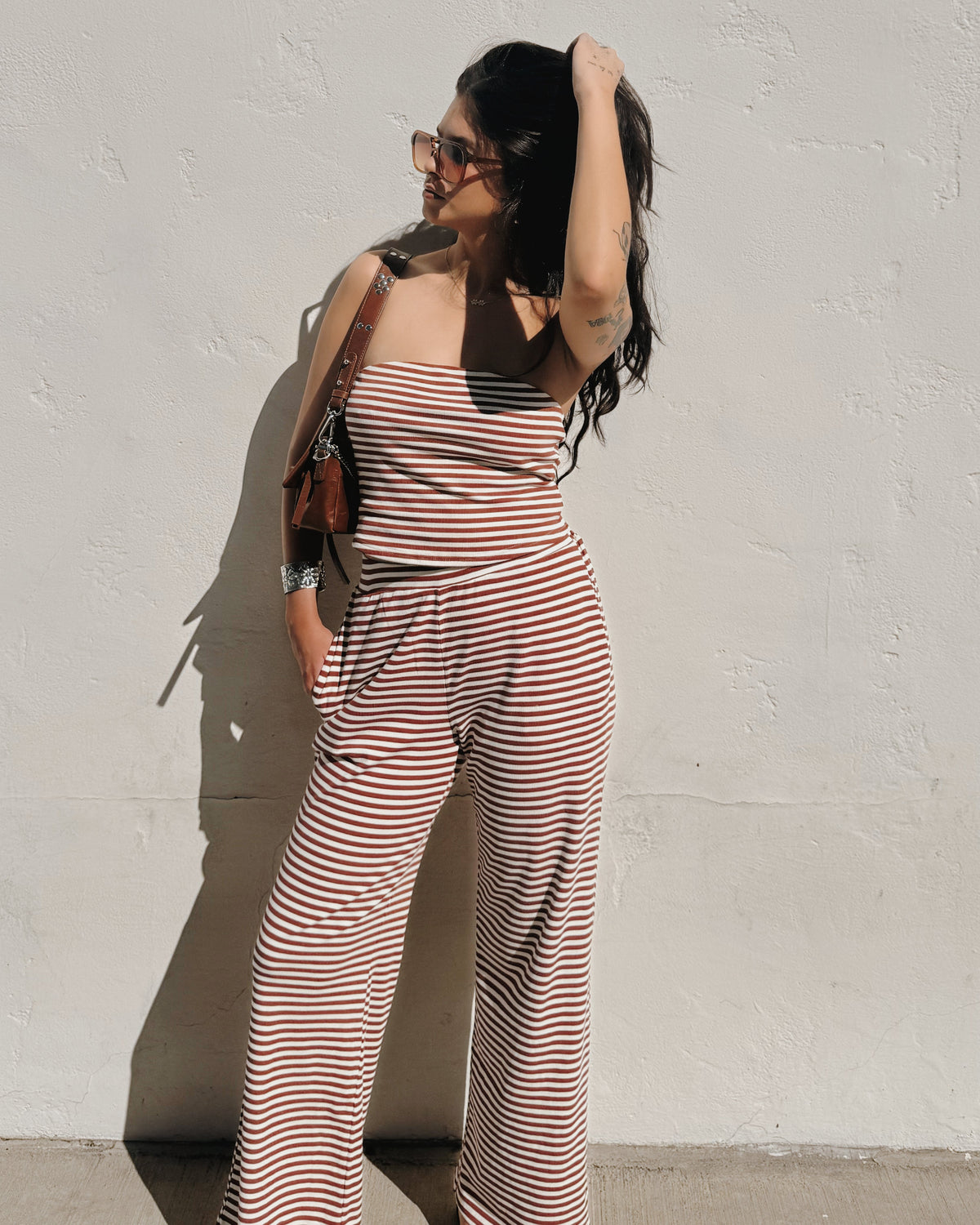 Stripe Bandeau Set - Coffee