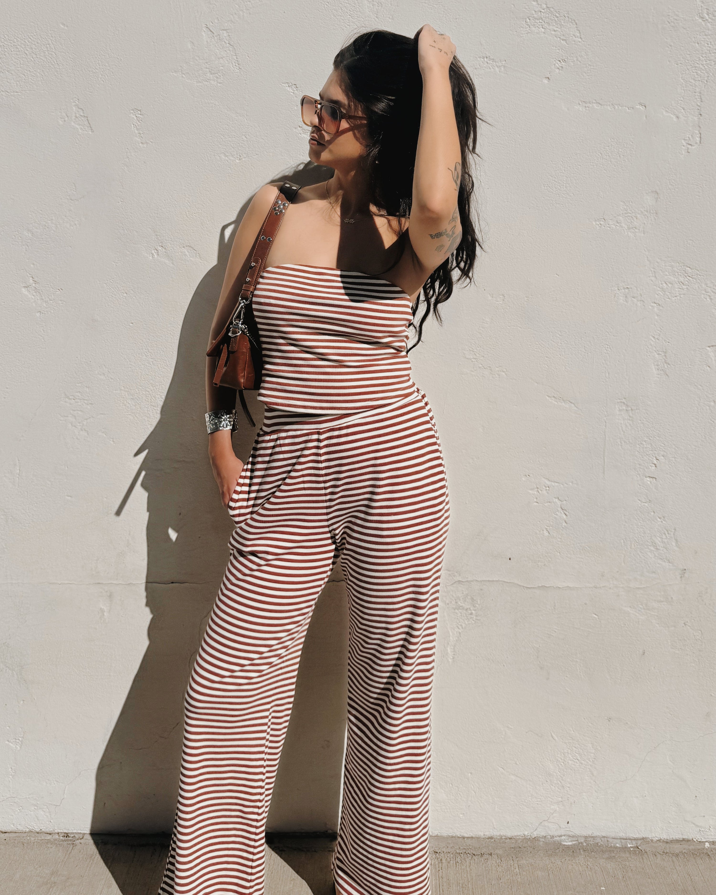 Stripe Bandeau Set - Coffee