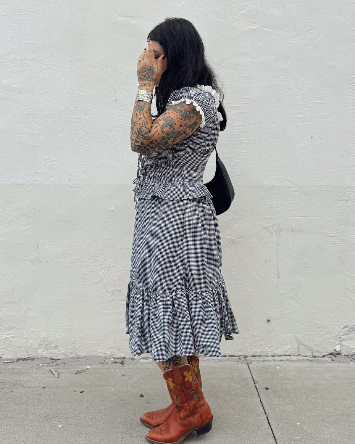 Gingham Midi Dress - Black