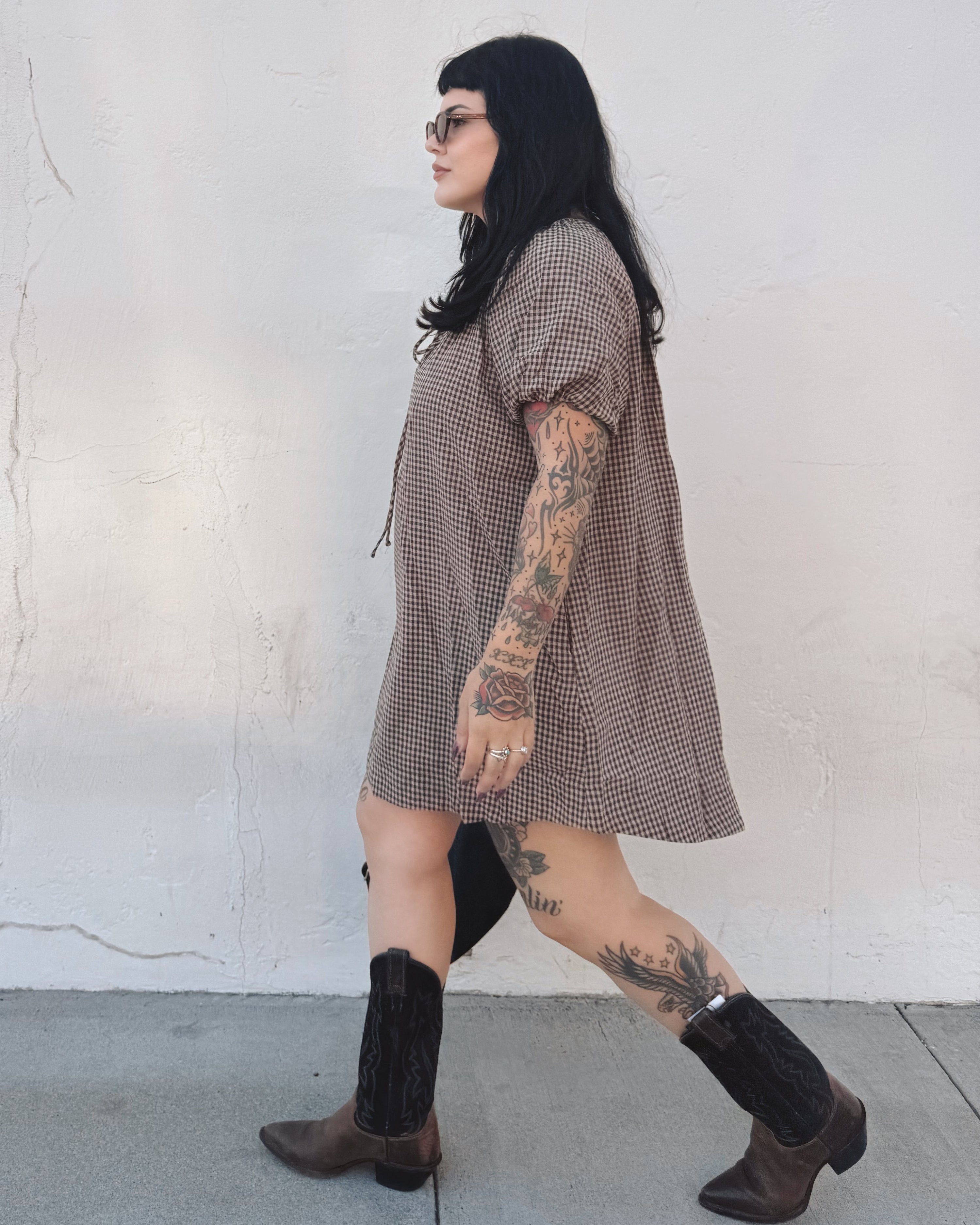 Gingham Puff Sleeve Mini Dress