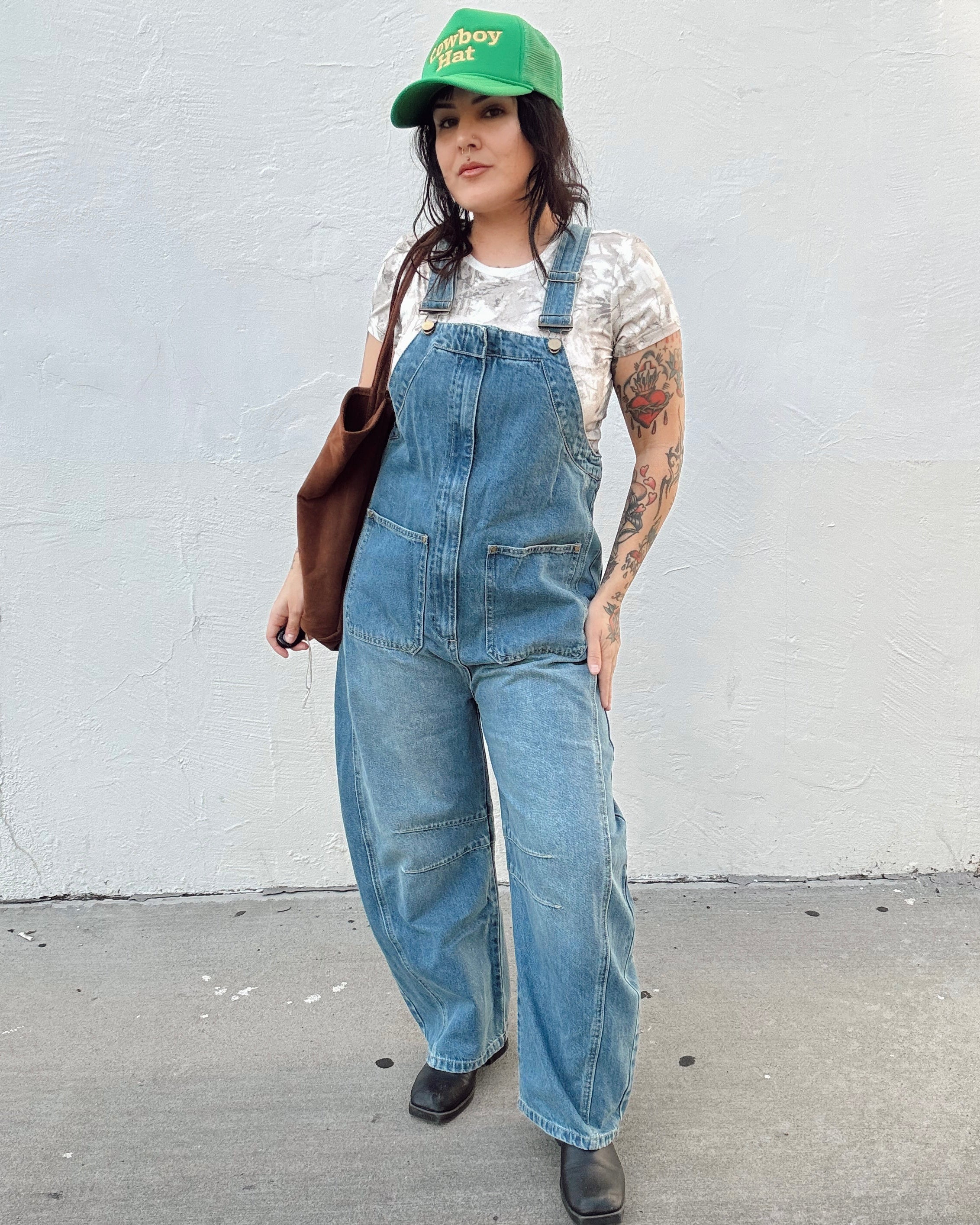 Barrel Leg Denim Overalls