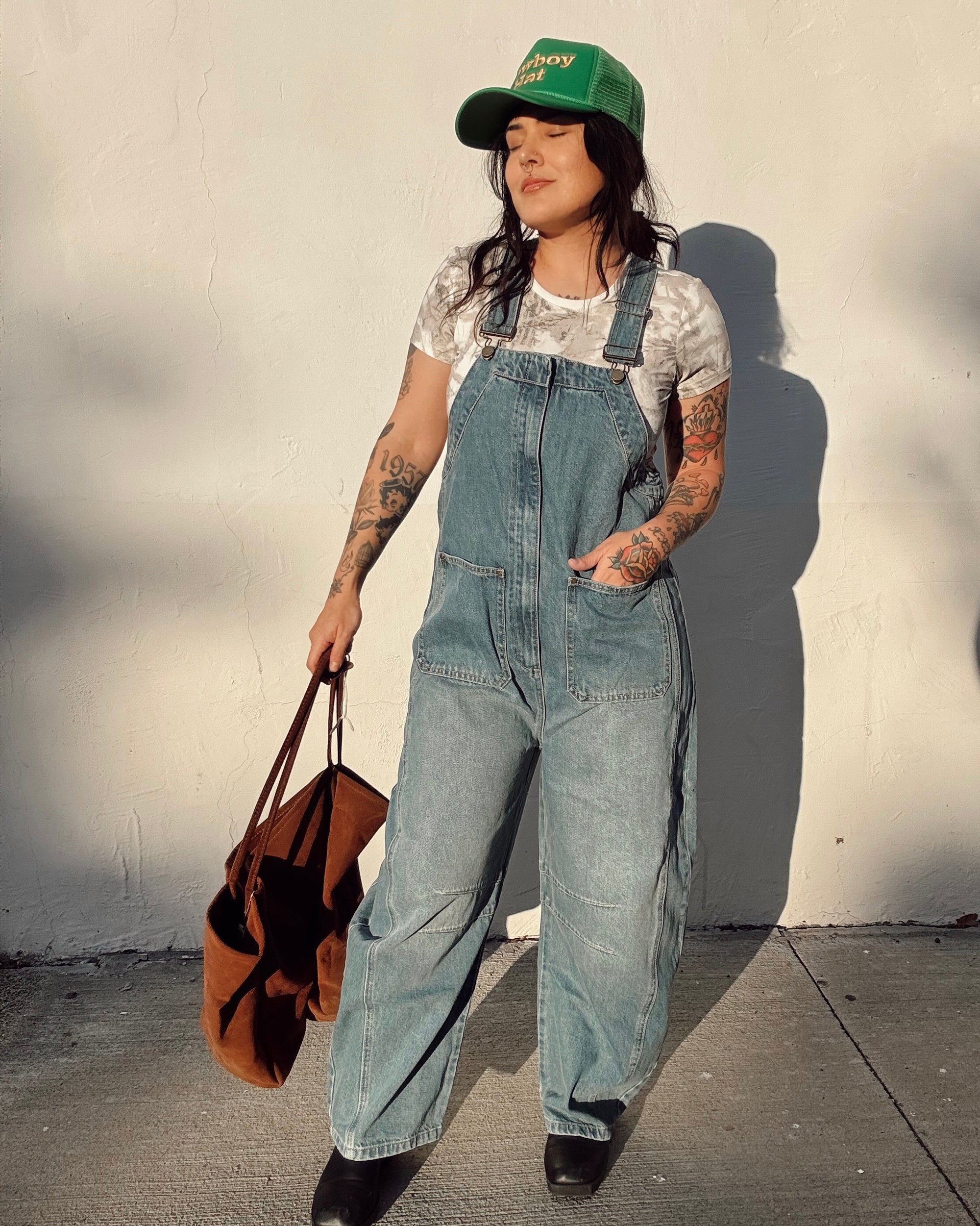 Barrel Leg Denim Overalls