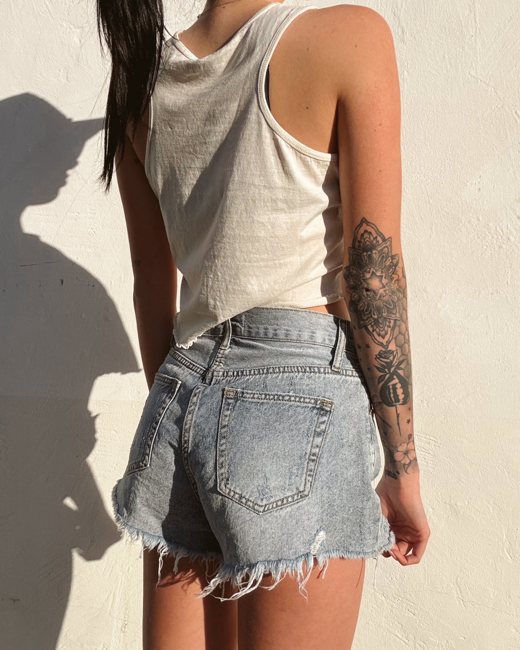 Thrashed Denim Shorts