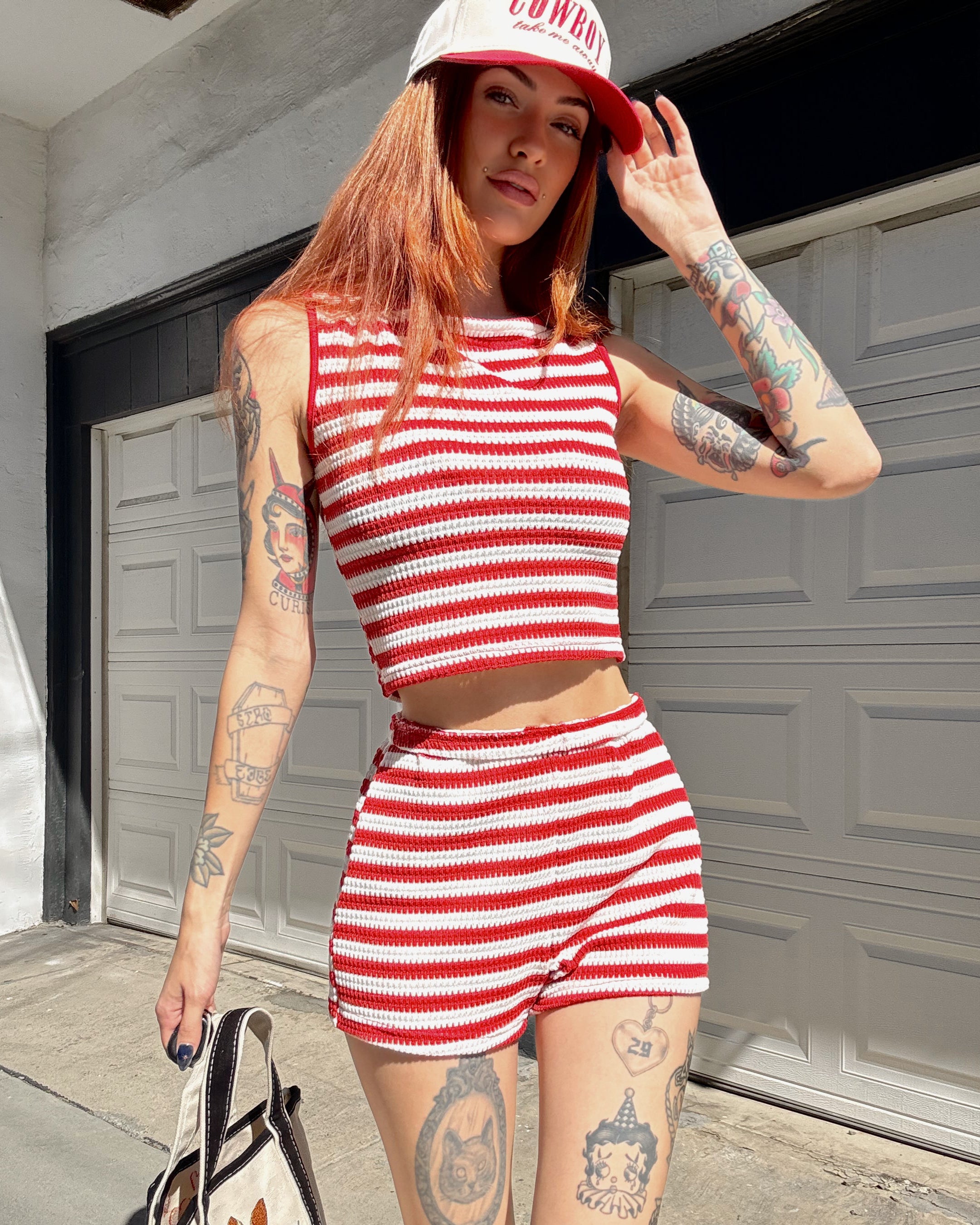 Knit Stripe Set - Red