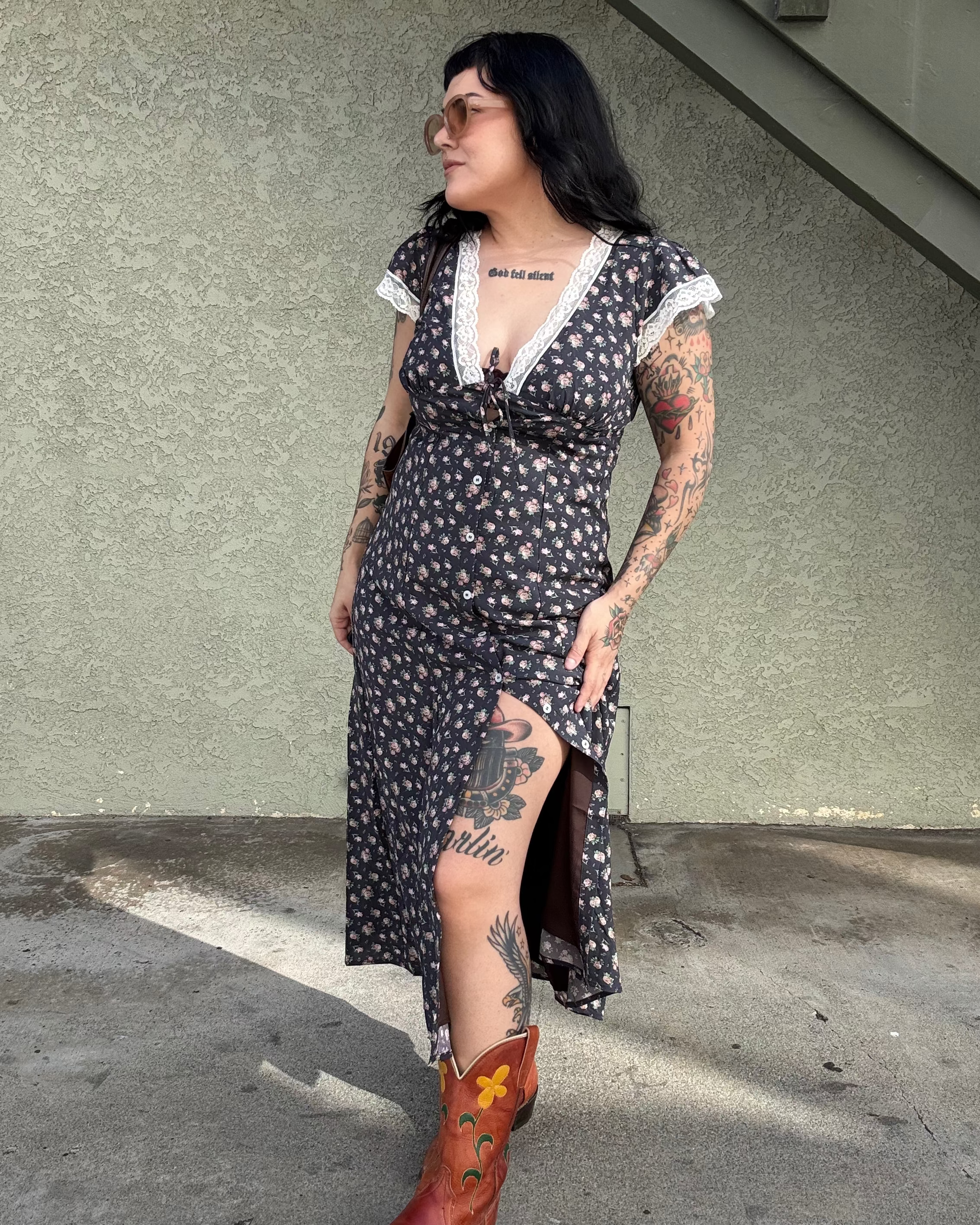 Lace Trim Floral Slip Dress
