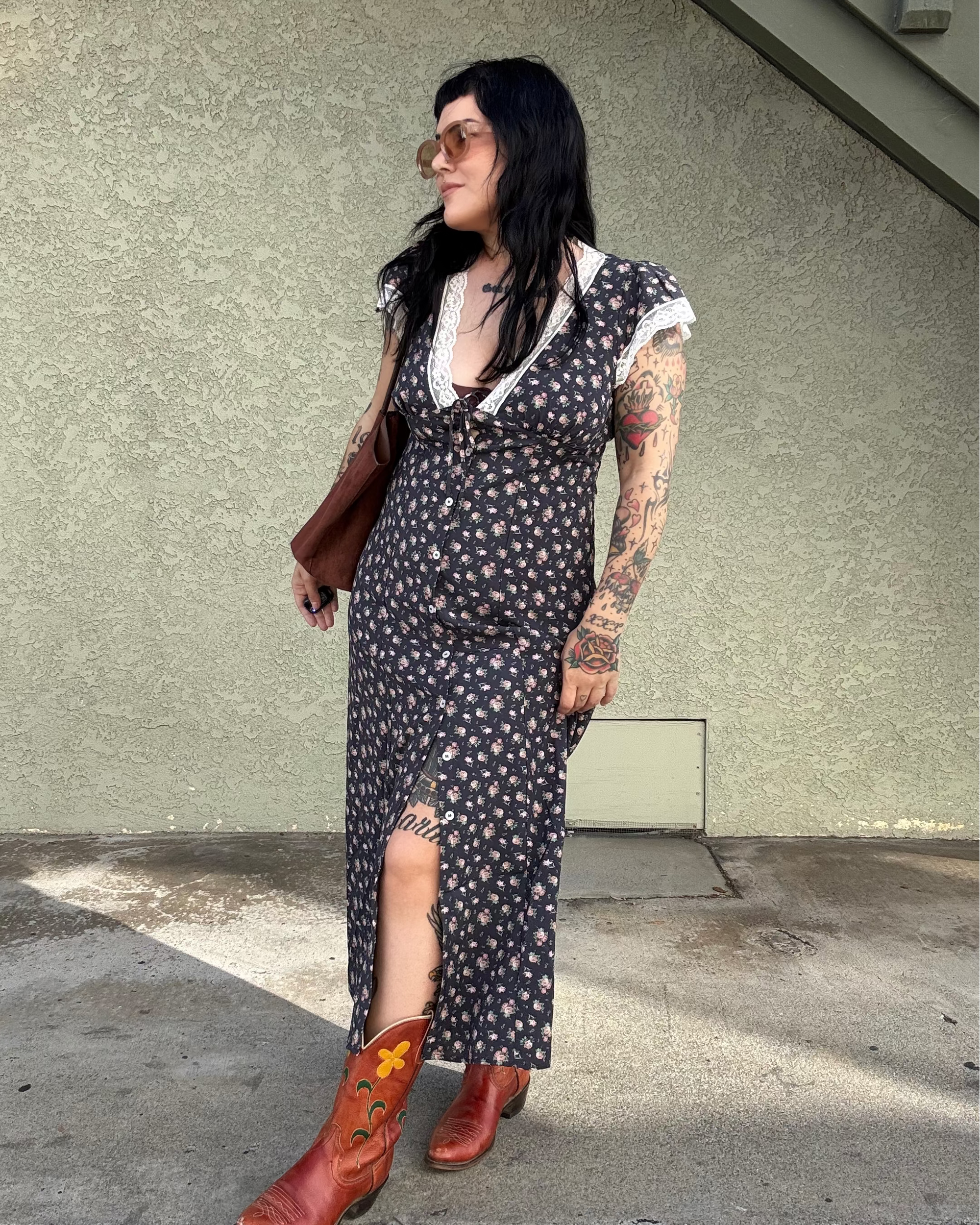 Lace Trim Floral Slip Dress