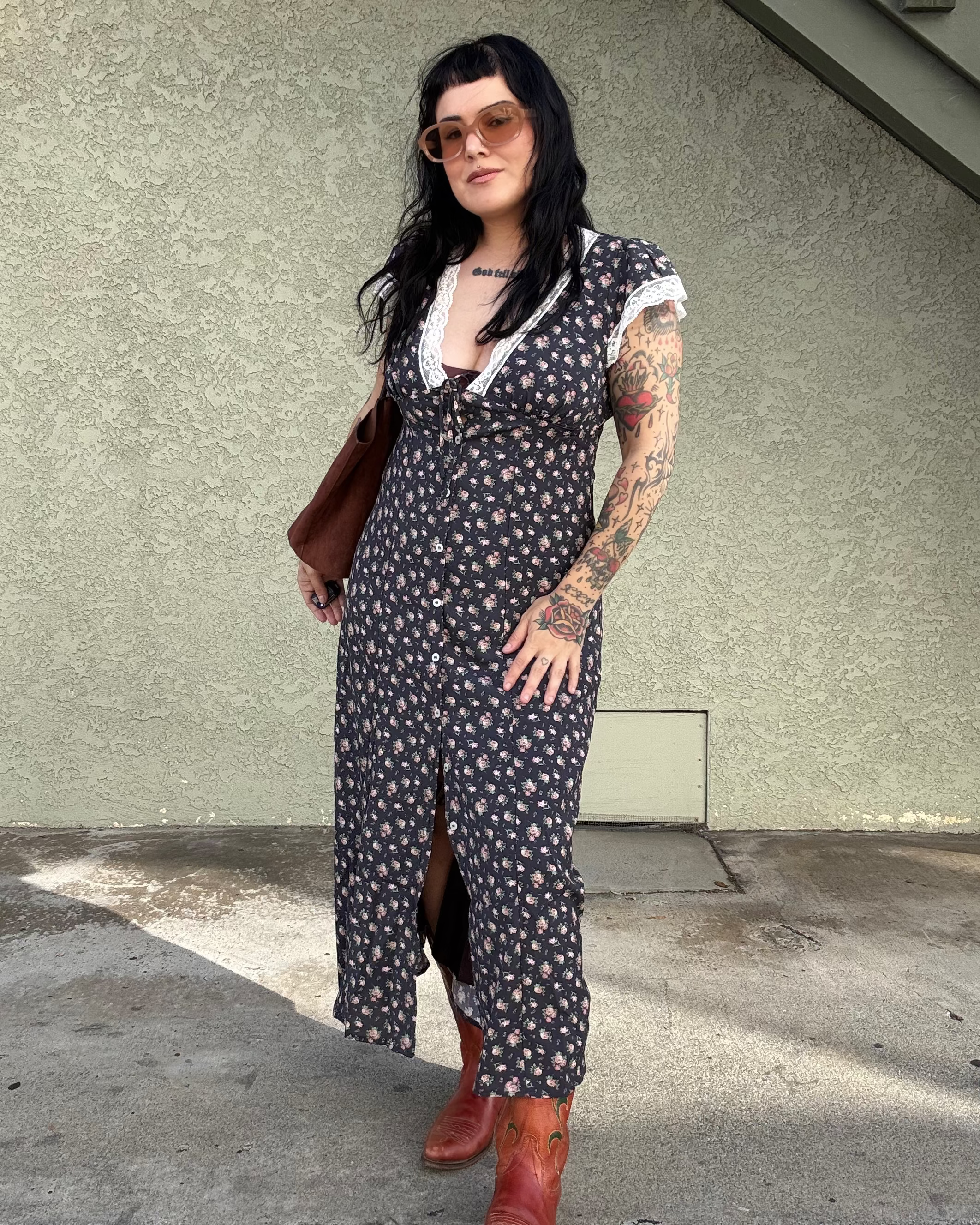 Lace Trim Floral Slip Dress
