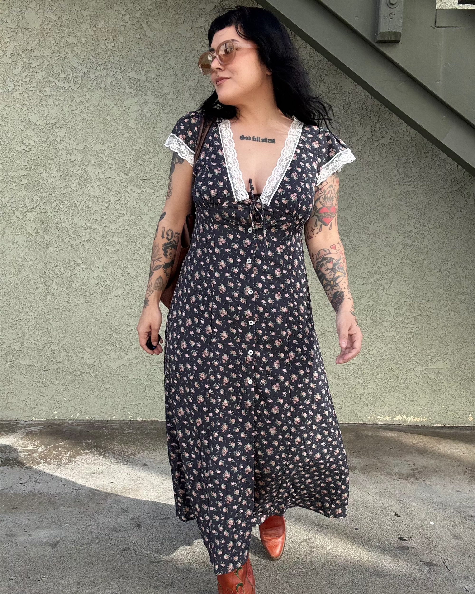 Lace Trim Floral Slip Dress