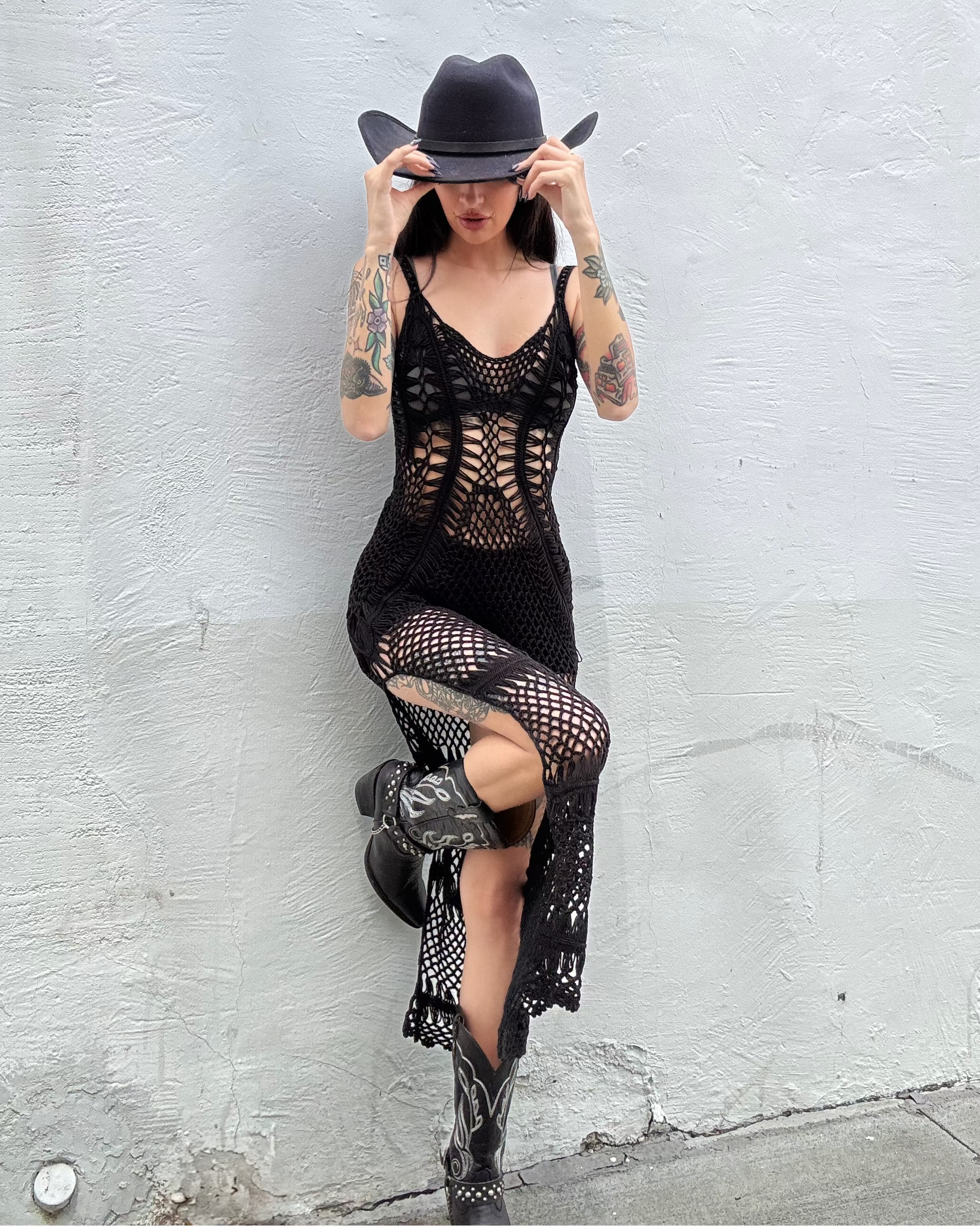 Crochet Maxi Dress - Black